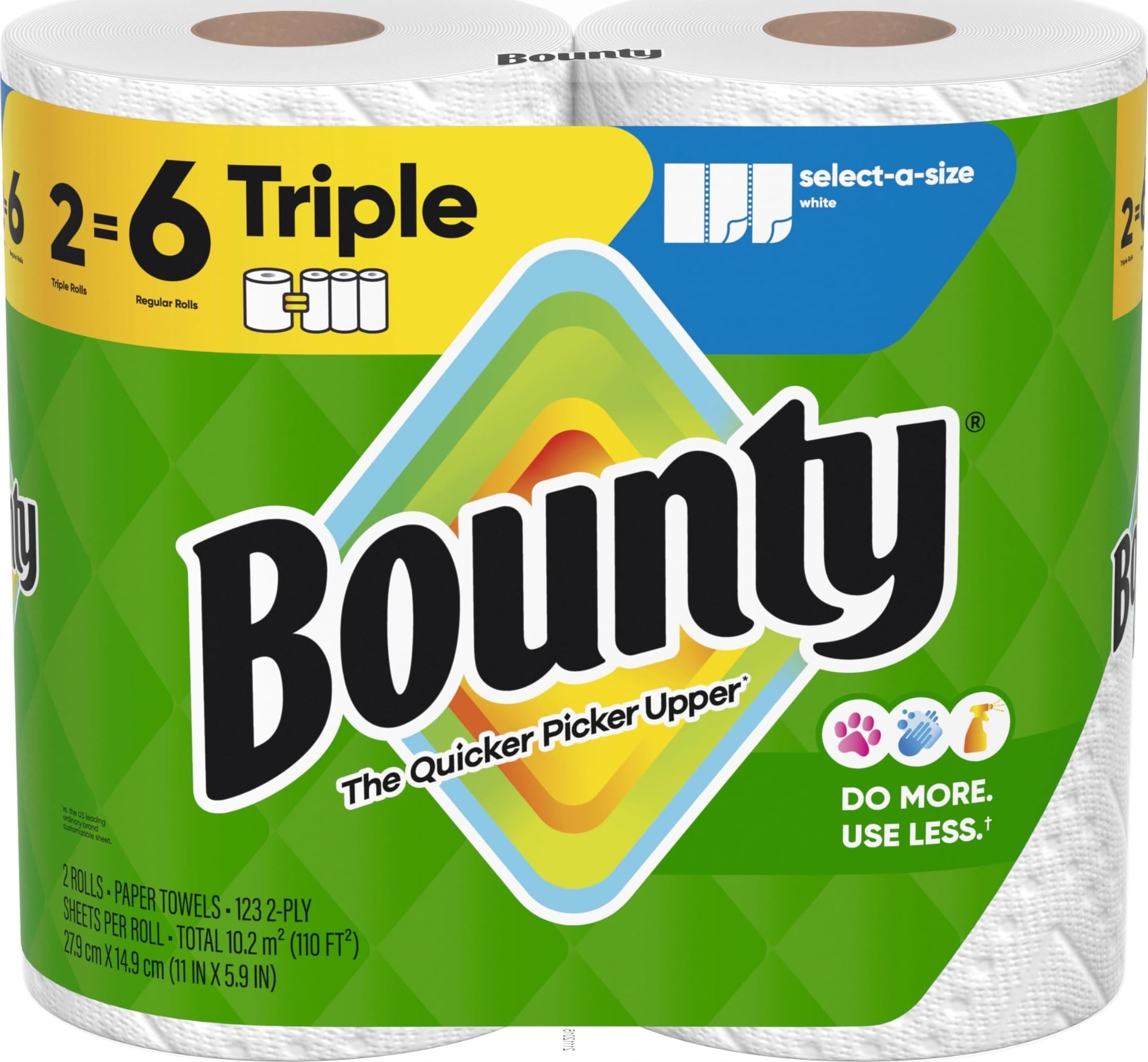Bounty Select-A-Size Paper Towels, White, 2 Triple Rolls
