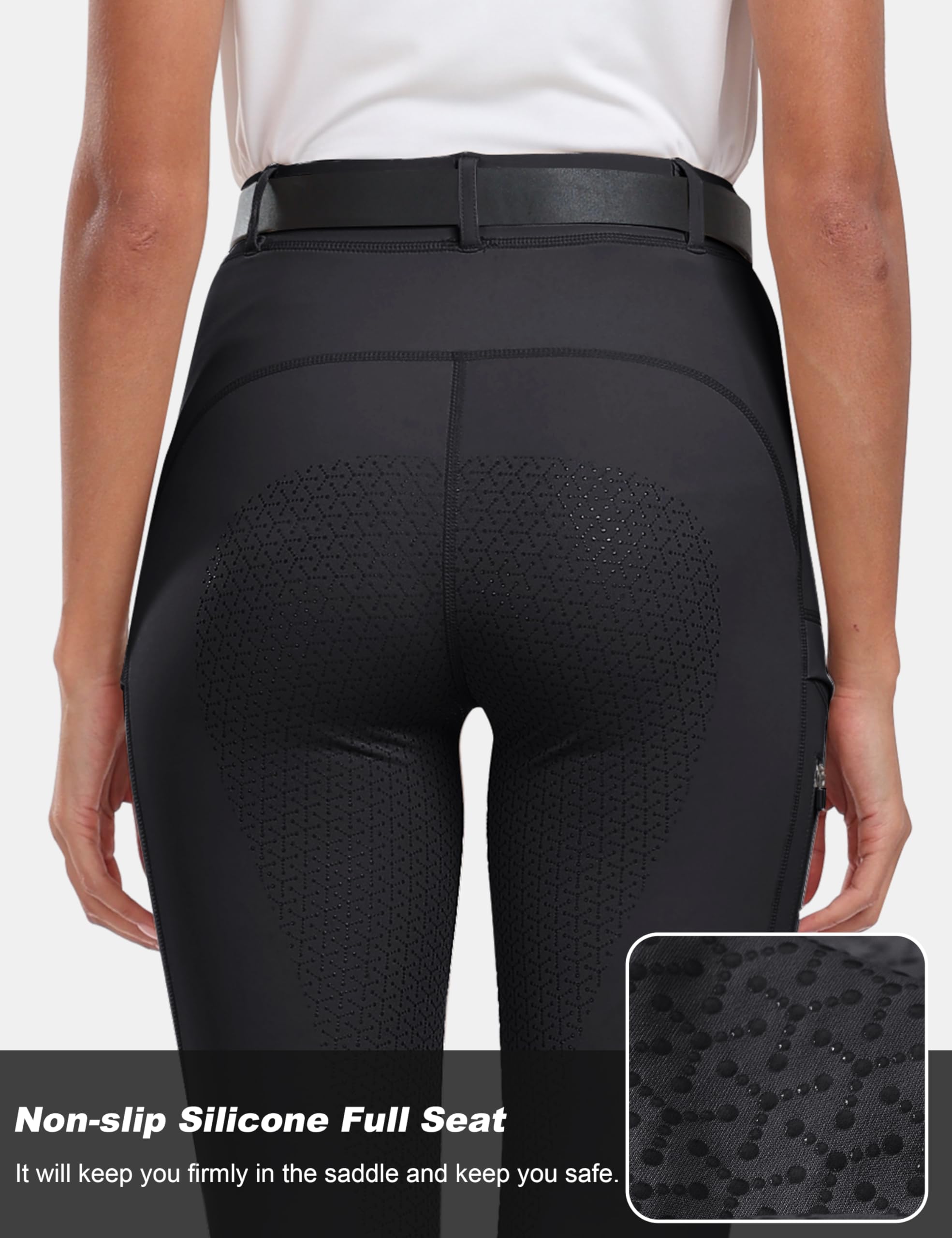 MoFiz Damen Reitleggings Silikon Vollbesatz Reithose Vollbesatzreithose High Waist für Reitsport Reitstretchhose mit Tasche