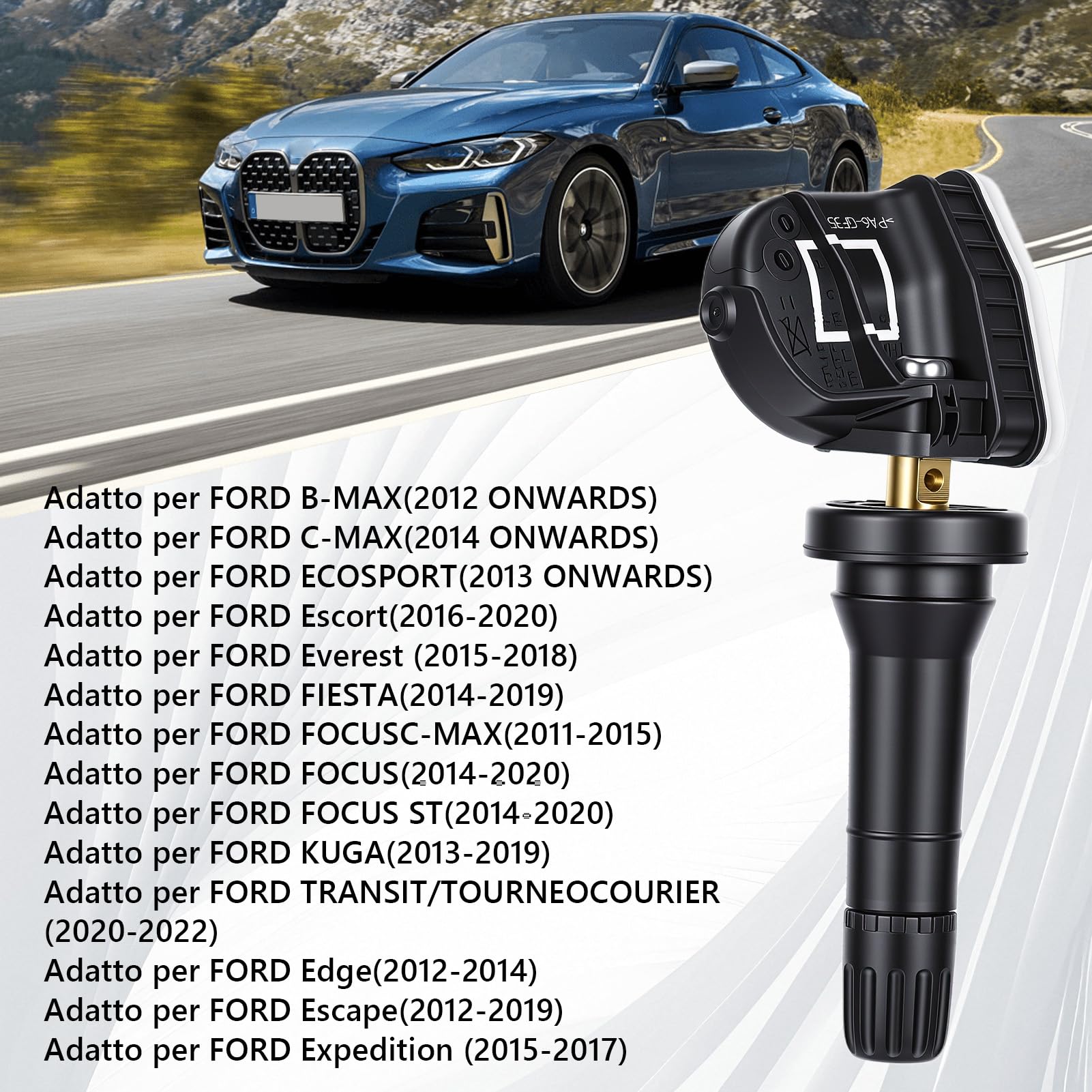 4Pcs Sensori di Monitoraggio della Pressione dei Pneumatici, Monitora accuratamente e Alta Precisione, Tpms Sensor per Ford B-Max C-Max Ecosport Fiesta Focus Mondeo