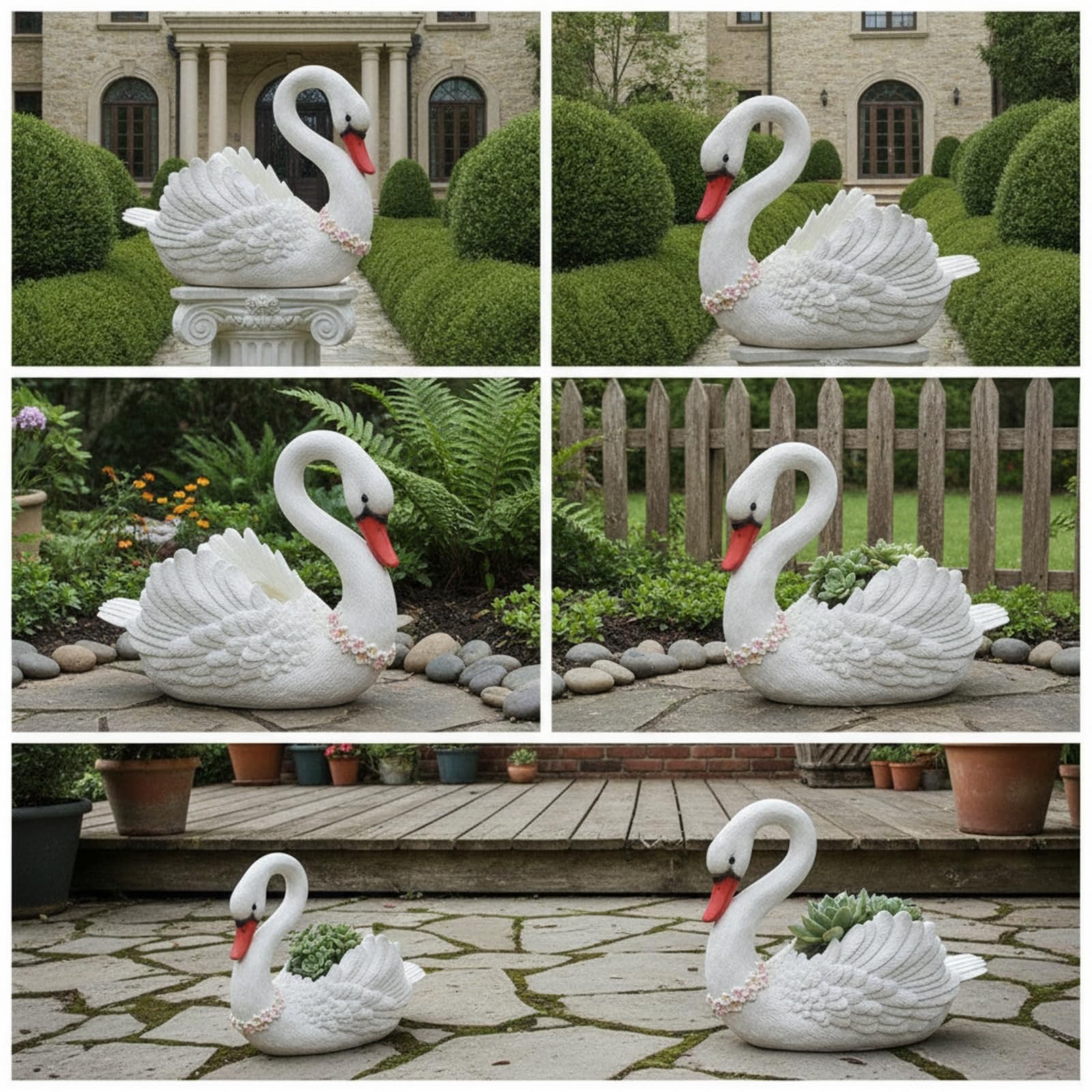 Schwanenfigur mit Pflanzschale Stabil Schwanen-Blumentopf Gartenfigur Schwanen- für Gartenliebhaber, Balkon
