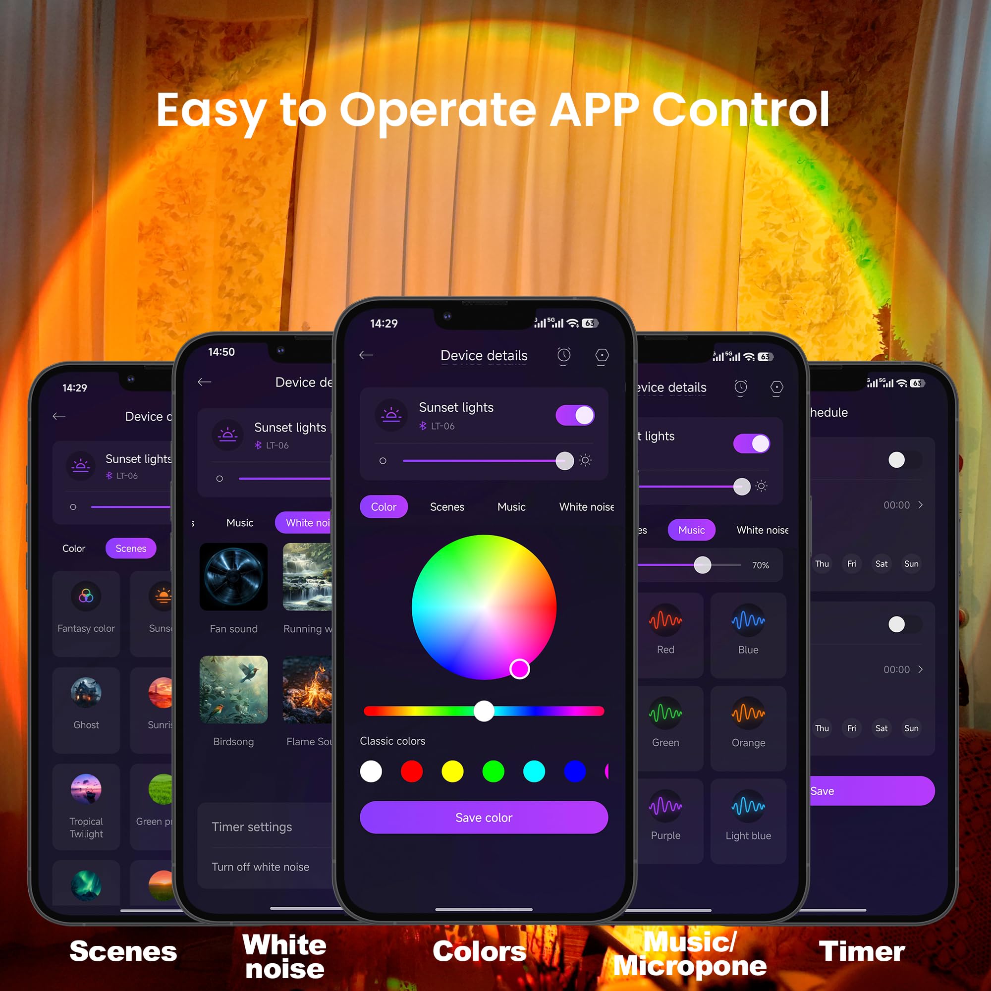 Tsrarey Sunset Lamp Projector with Remote Control, Multiple Colors LED APP Control Sunset Light Three Control Methods Night Light for Room Decor/Christmas Gift/Photography/Party/Bedroom Decor: Multicolor