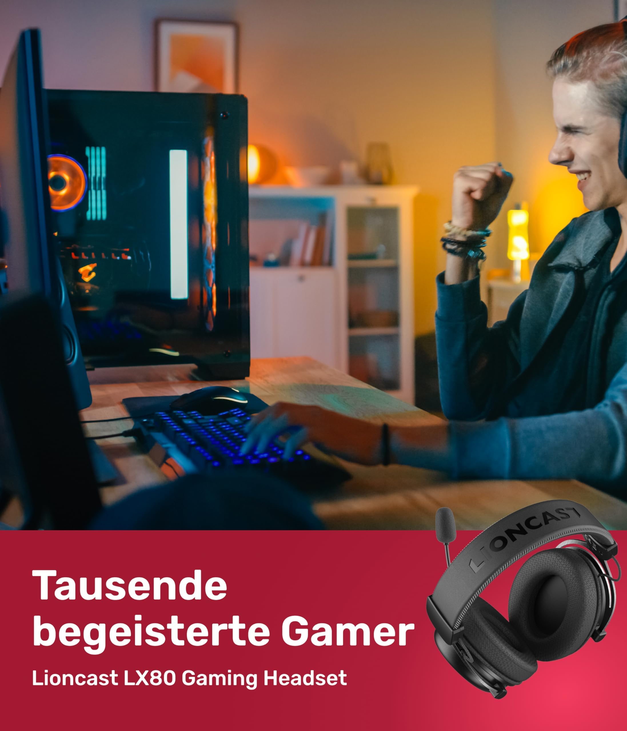 Lioncast LX80 - Cuffie da gioco con microfono wireless [batteria da 40 ore, compatibile con PS5, Nintendo Switch, Switch 2, Xbox - Gaming Headset PC - Cuffie senza fili Bluetooth