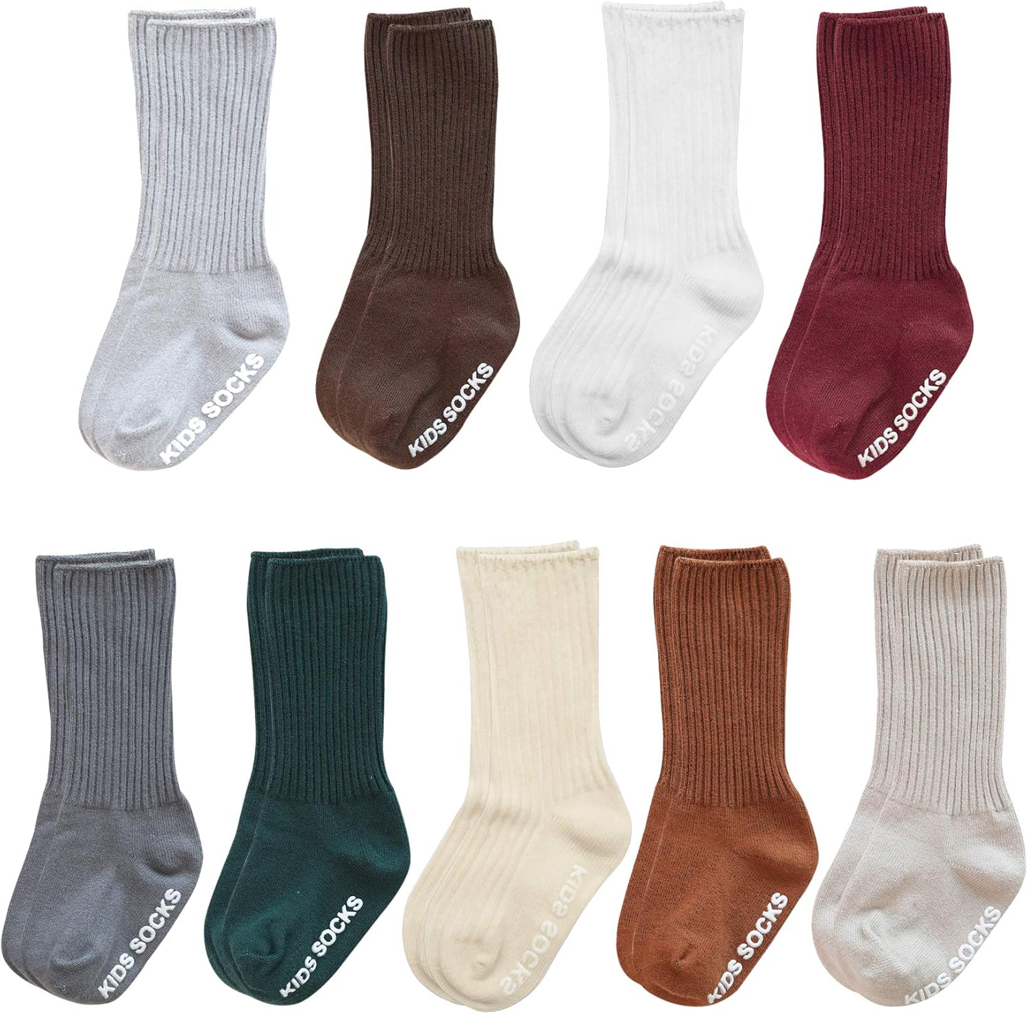 VWU Baby Crew Socks with Grips Unisex Toddler Infant Cotton tube Socks 0-5 Years 3-5T Neutral Color C