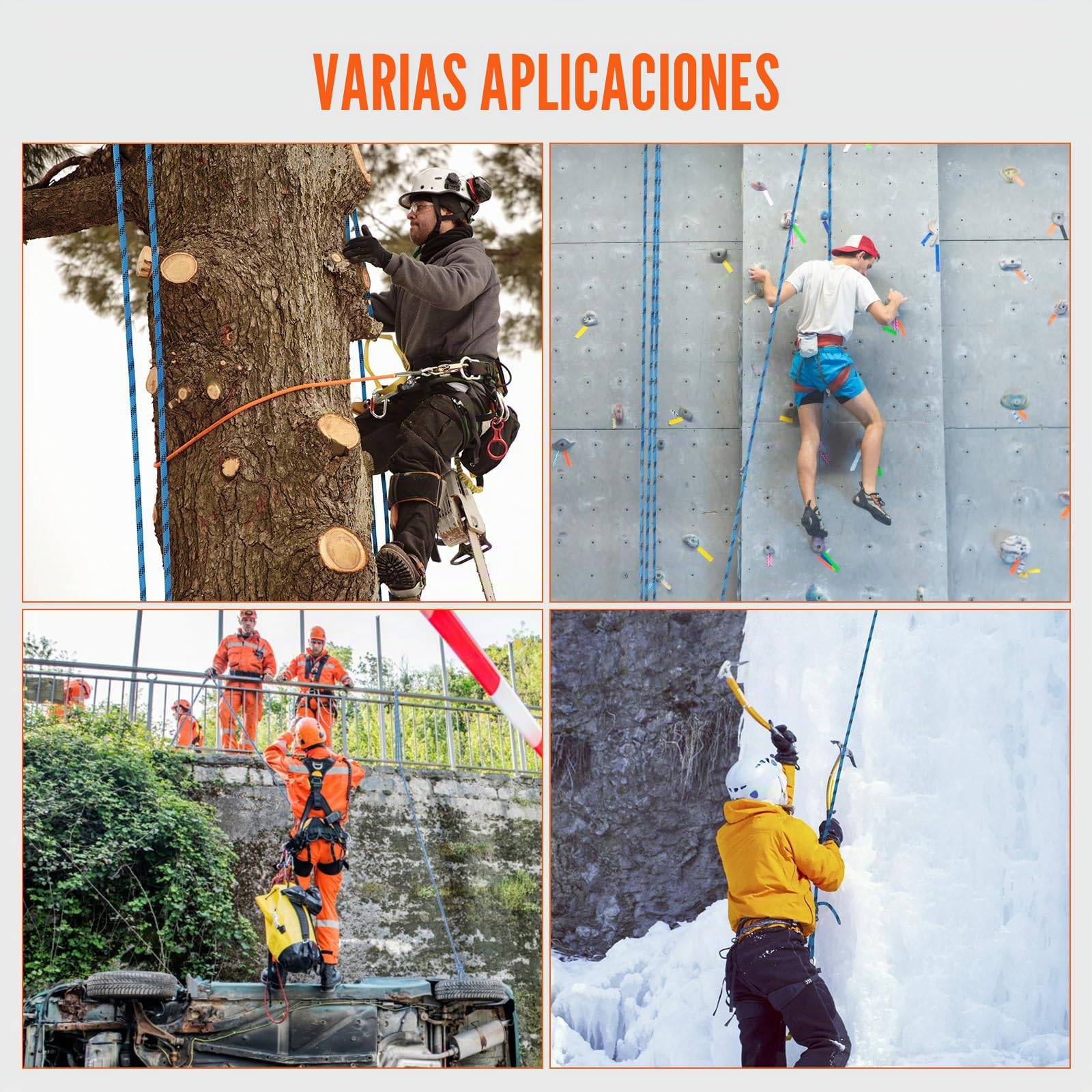 VEVOR Cuerda de Escalada Dinámica 12,7 mm Largo de 60,9 m, Cuerda de Seguridad Exterior Fuerza de Rotura de 30 kN Alta Resistencia a la Tracción para Escape, Rappel, Rescate contra Incendios, Azul