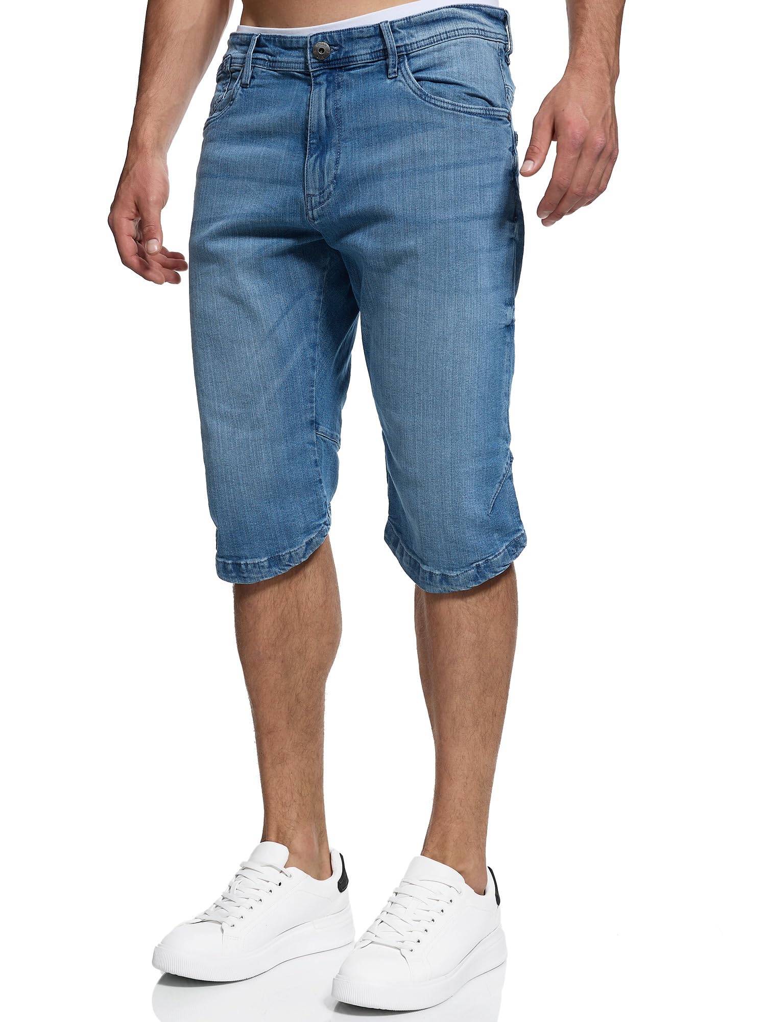 Indicode Herren Jaspar 3/4 Jeans Shorts im Used Look aus 98% Baumwolle