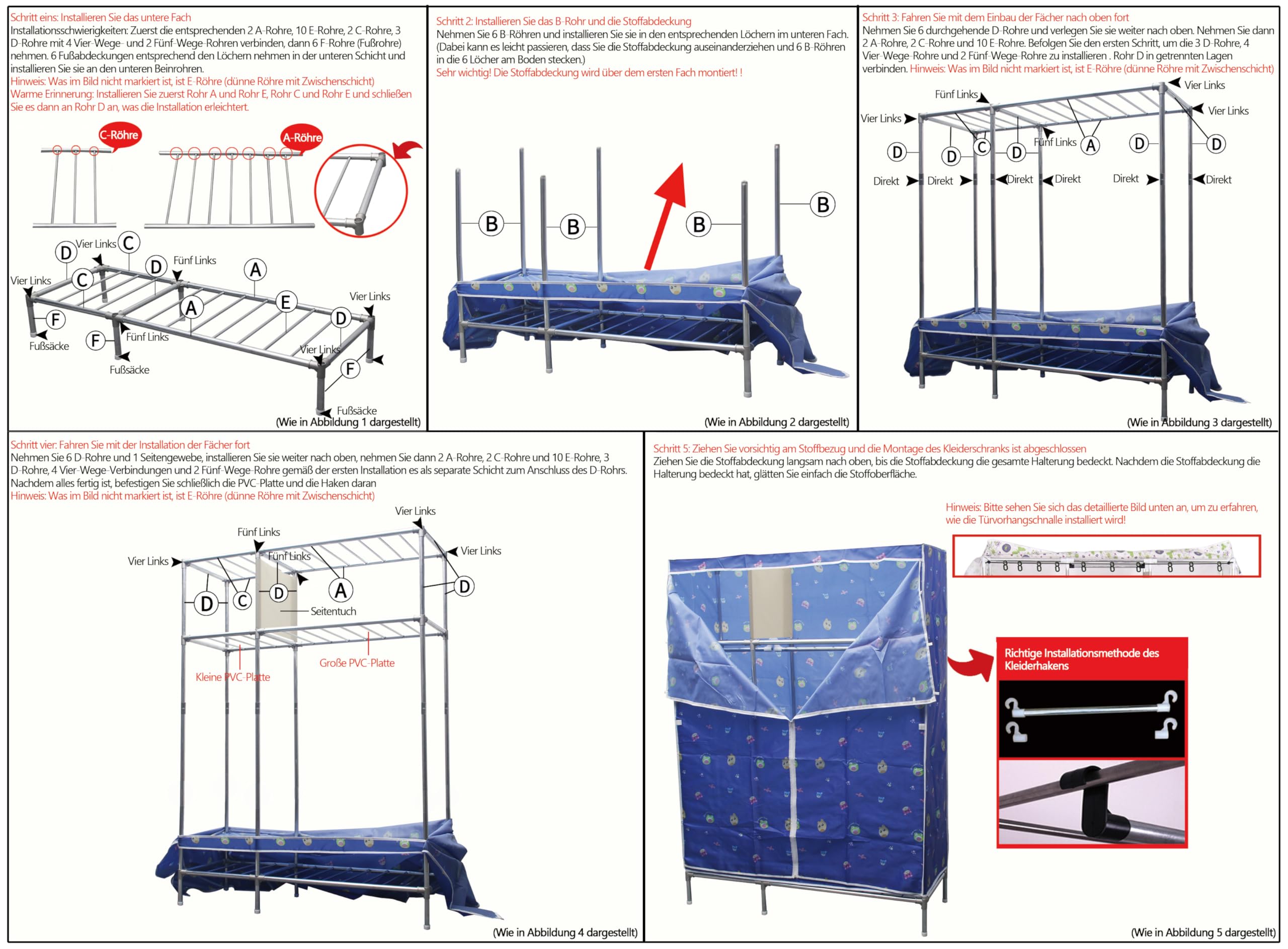 Kleiderschrank Stoffschrank Stabil, Stoff Faltschrank Für Schlafzimmer Mit Kleiderstange & Ablagen, Ankleidezimmer Garderobe Mit Kleiderständer 126x46x173cm Graue Streifen