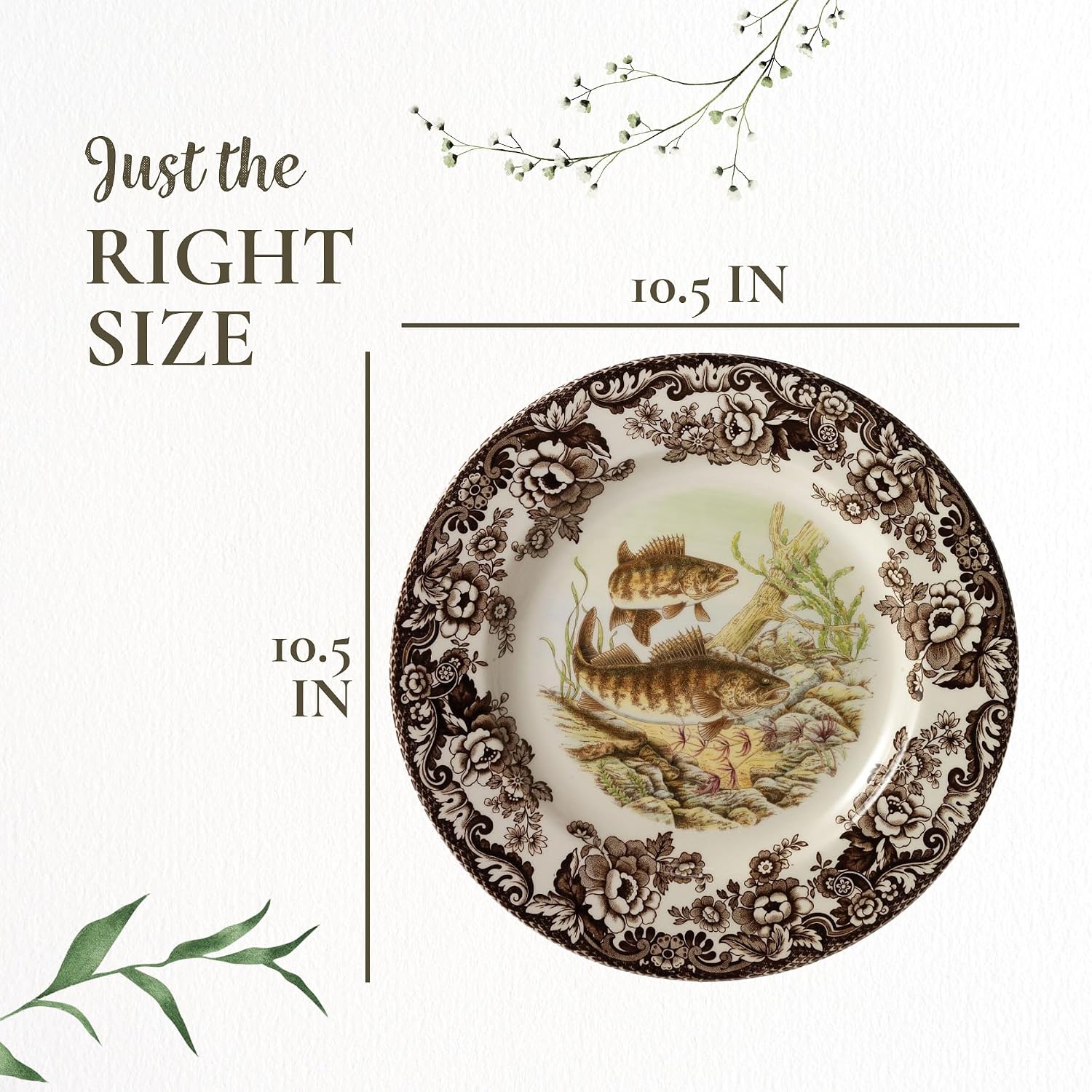Spode – Woodland – Dinner Plate – Walleye - Brown/White
