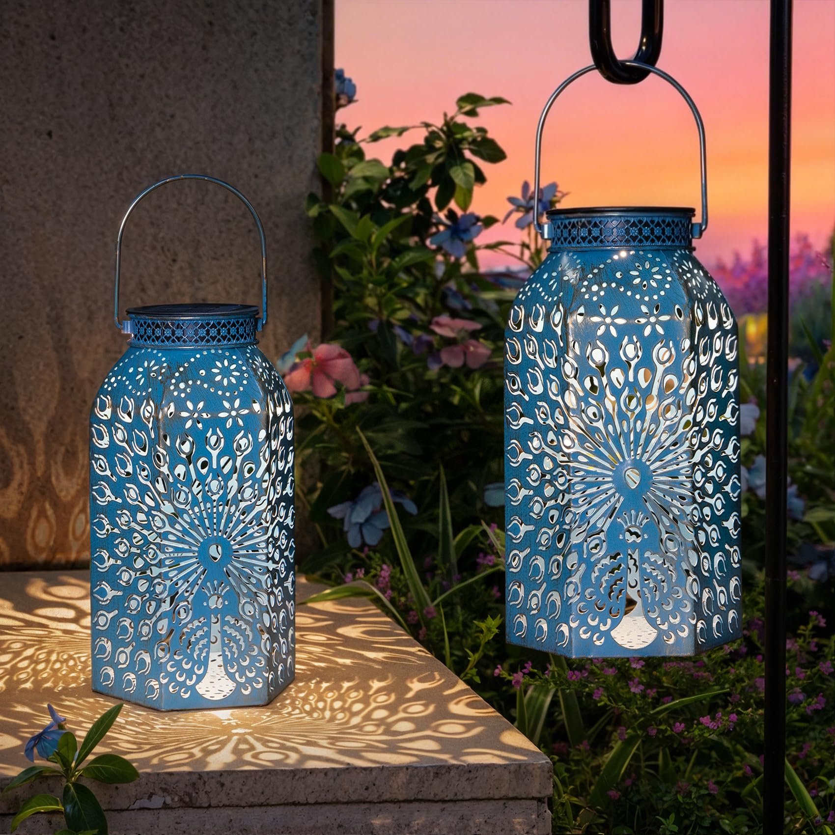 Peacock Solar Garden Lanterns, Waterproof Outdoor Lights