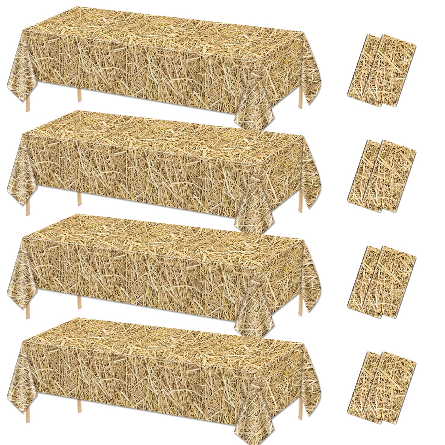 PTECDROTS 8 Pcs Straw Tablecloth Straw Table Cover Waterproof Farm Table Cloth Hay Stacks for Farm Party Decorations Cowboy Western Theme Party Supplies, 51 x 86 inch