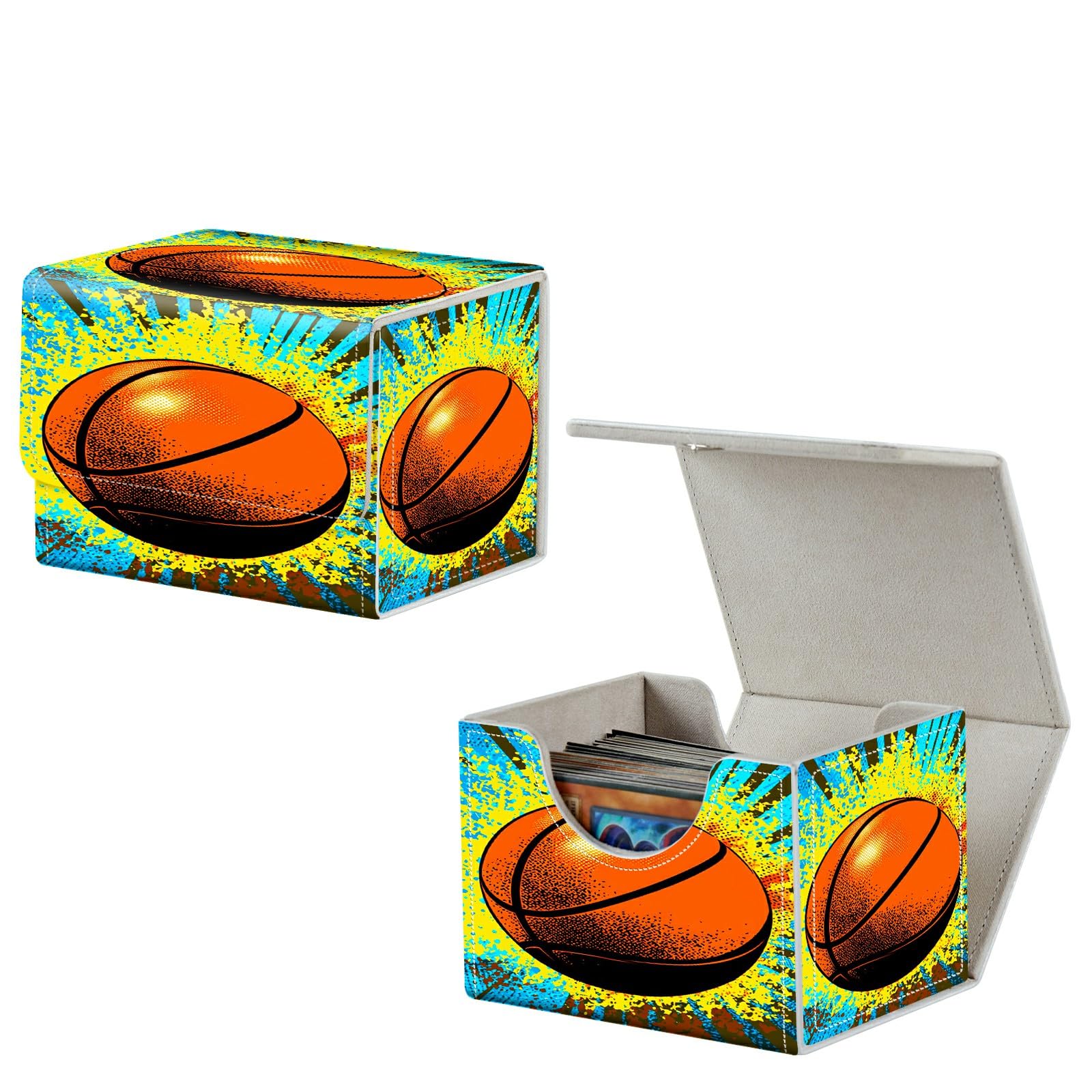 Dikoer for MTG Commander Deck Box Fit Trading Cards, 100+ Sleeved Cards with PU Leather Magnetic Small Card Storage Case for TCG CCG Magic Sports Cards Man Woman Gift, Art Basketball