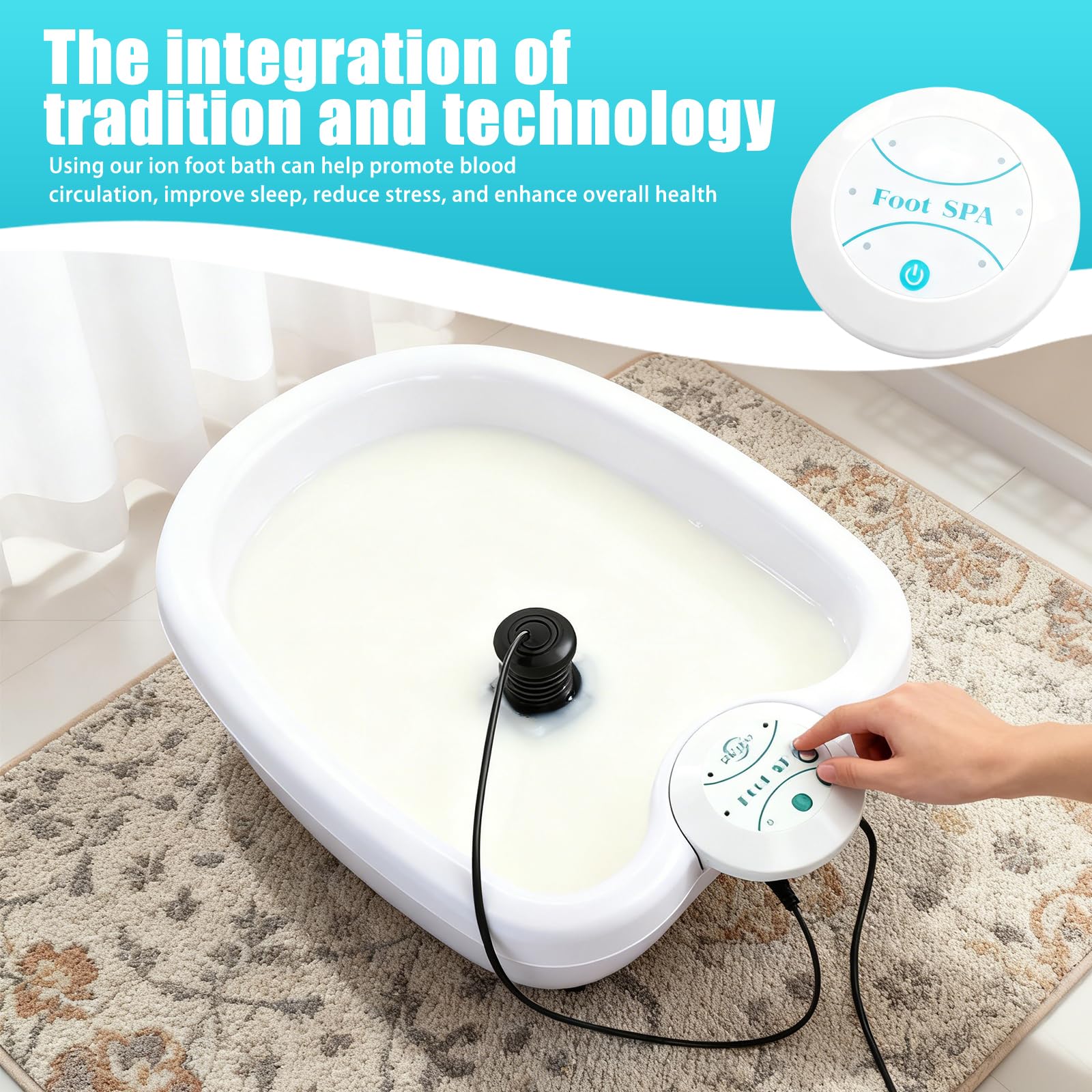 Baño de pies de iones, baño de pies por electrólisis, desintoxicación portátil, sistema de baño de pies desintoxicante, dispositivo compacto de spa iónico (sin cuenca)
