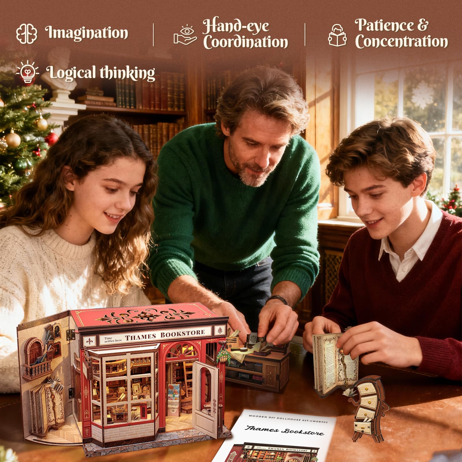 Cutefun Book Nook - Kit DIY casa delle bambole in miniatura, kit per adulti e Decorare per la casa e gli scaffali, il miglior regalo per adolescenti e adulti (THAMES BOOKSTORE)