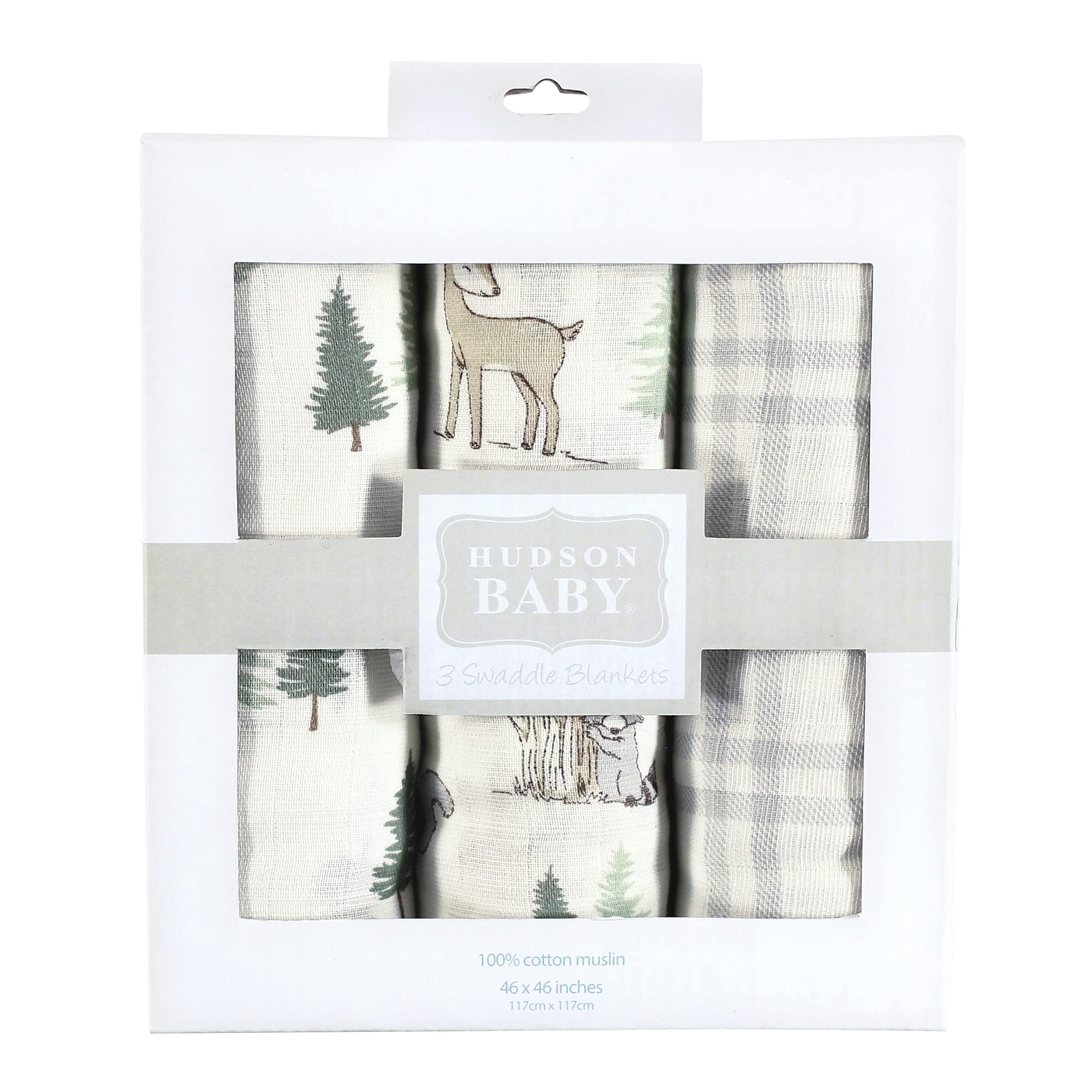 Hudson Baby Mantas unisex de muselina de algodón para bebé, animales del bosque, paquete de 3