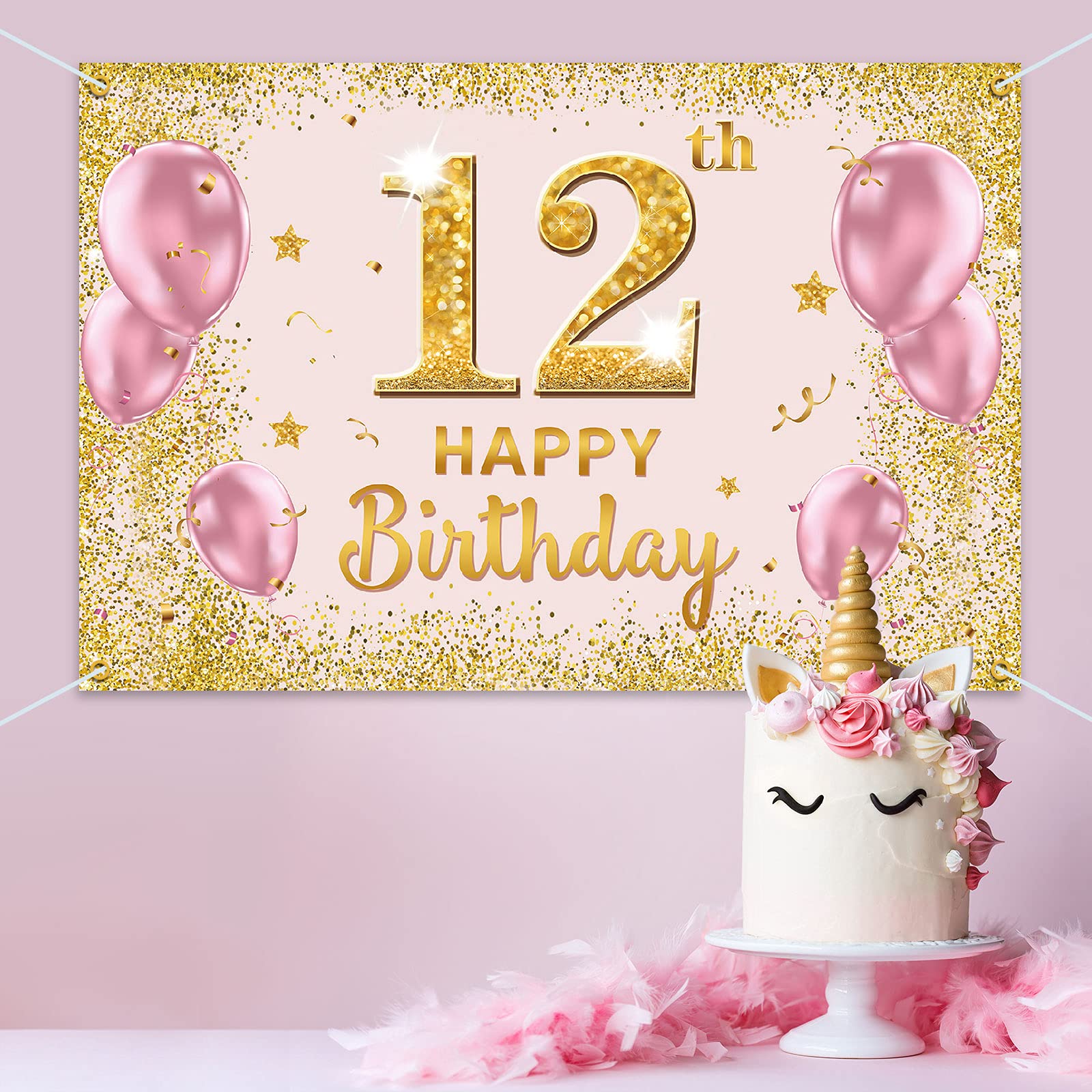 Amazon.com: PAKBOOM Happy 12th Birthday Backdrop Banner - 12