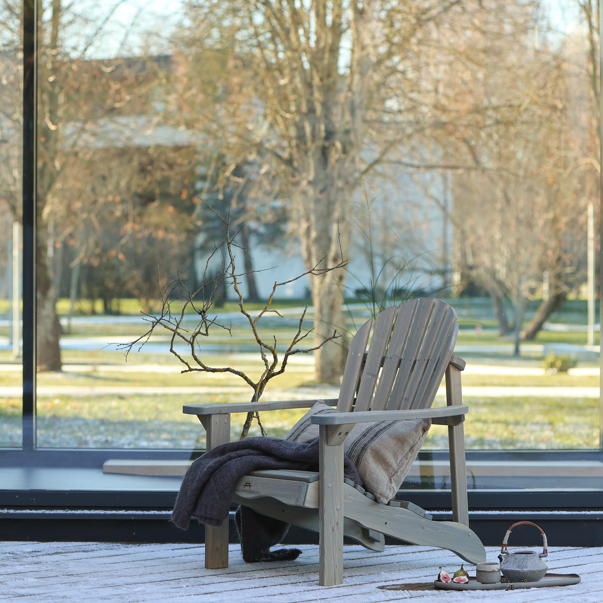 AMATA Sedia singola Adirondack per esterni, collezione UNGURS - Sedia in legno resistente alle intemperie per patio, cortile e giardino braciere - ergonomica e resistente, design senza tempo (grigio)