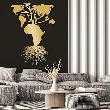Eliauk Africa Map Tree of Life Metal Wall Art, Gold, 39" x 55", Modern, Unframed, Vertical, Indoor, Living Room