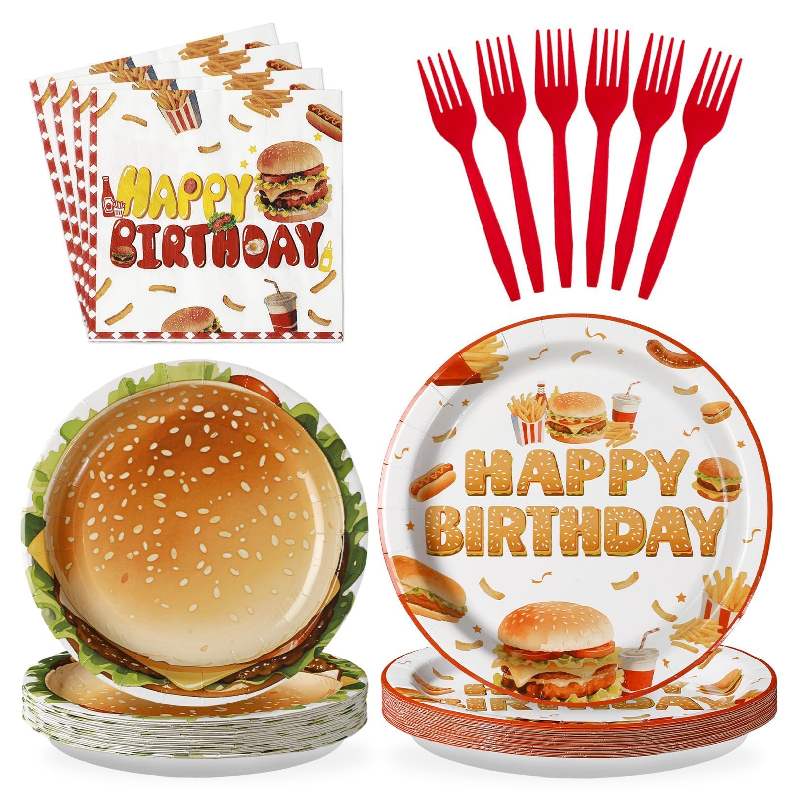 96Pcs Hamburger Birthday Party Decoration, Serves 24