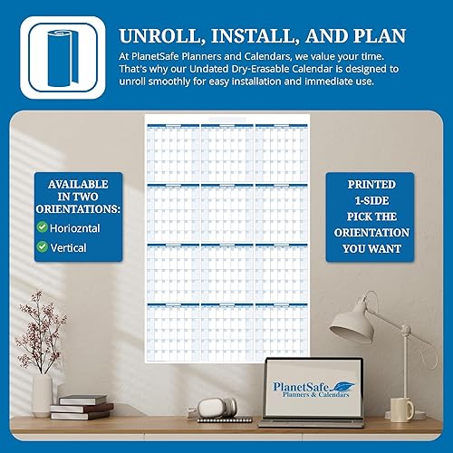 Miniatura 4 de PlanetSafe - Calendario horizontal de 12 meses, calendario borrable en seco para pared, planificador anual, calendarios de pared grandes (36 x 75