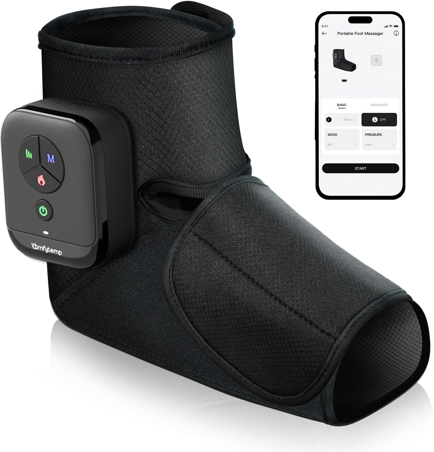 Comfytemp Air Compression Therapy Device K1007, Portable Foot Massager with Heat, Cordless Ankle Massage Boot for Pain Relief and Circulation, Ideal for Men Women Seniors (1Pack, Fits Size 6 to 10)