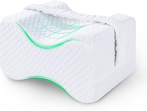 FuturaLoom Knee Pillow for Side Sleepers - Between Legs Pillow for Side Sleeping, Back & Sciatica Pain Relief, Joints & Hip, Charcoal Memory Foam Leg Cushion, with Straps & Removable Cover (White)