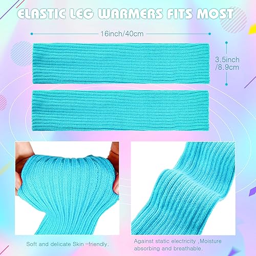 Miniatura 2 de SATINIOR Calentadores de pierna de punto de los años 80 para mujer, calcetines acanalados de ganchillo para accesorios de fiesta