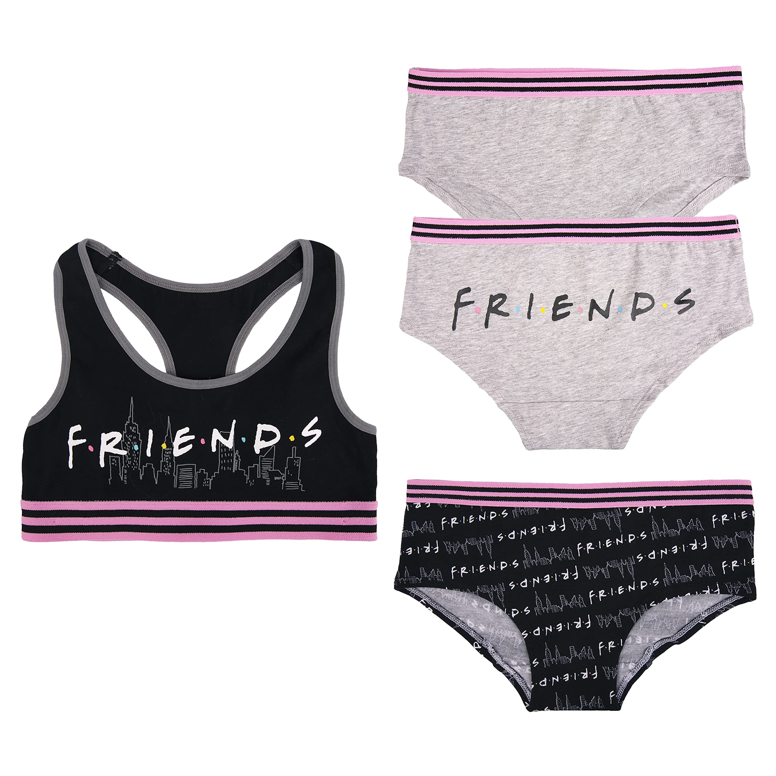WARNER BROSWarner Bros 'Friends' TV Show Girls' 3-Pack Underwear and Bra set in sizes 6, 8, 10, 12, 14, and 16