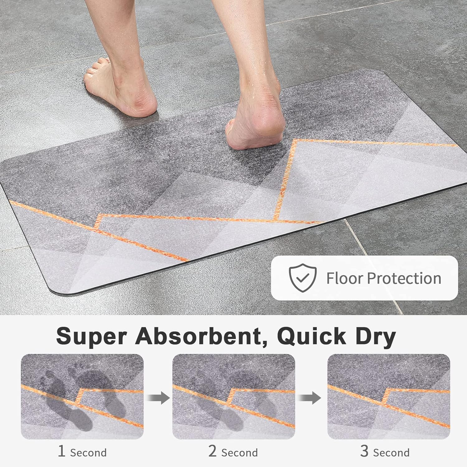 Stiio Large Bath Mat 17x35 inch, Super Absorbent Bath Mats Quick Drying Bathroom Rug Non-Slip, Thin Bathroom Rug That Fit Under Door, Washable Shower Door Mat for Kitchen, Bathtub,Sink,Grey - Image 3