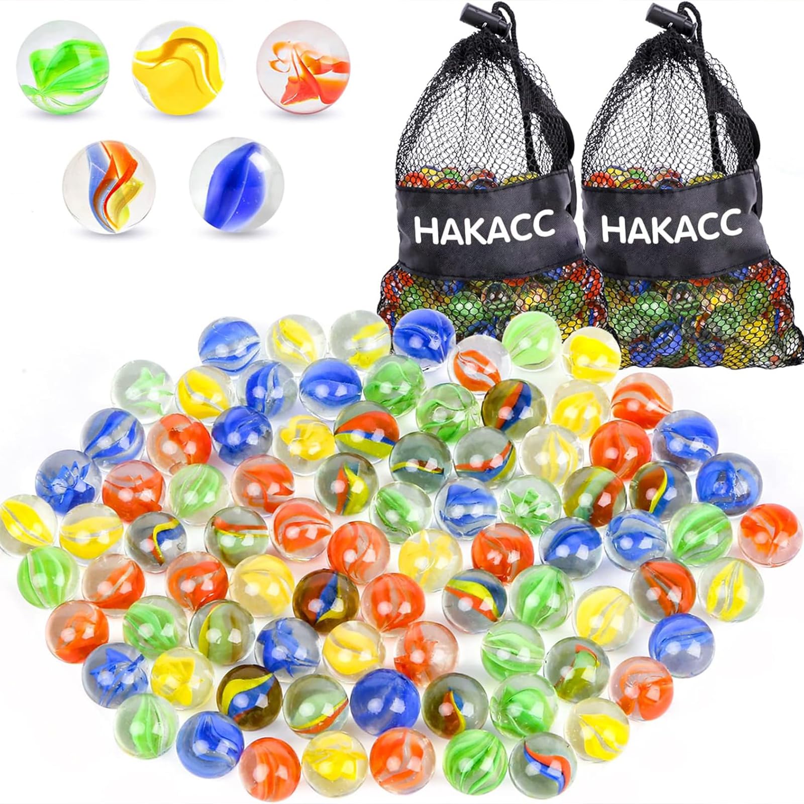 HAKACC 250 PCS Marbles Bulk Assorted Colours Glass, Cat Eyes Round Marbles Toy for Kids Games, DIY and Home Decoration