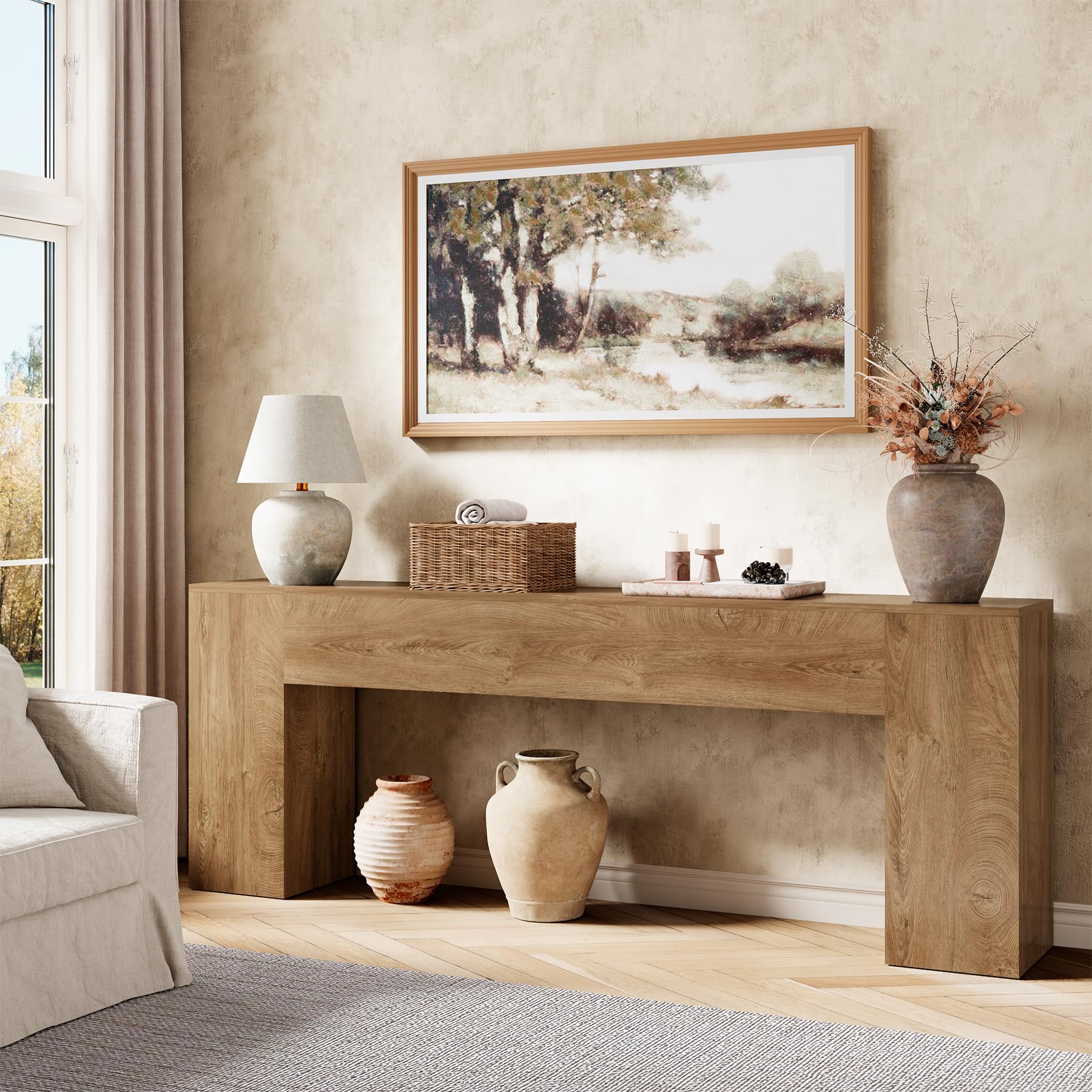 Best Long Console Table Picks for 2026 2 Epecoya Extra Long Console Tables for Entryway 86-Inch, Natural Oak Brown — product photo