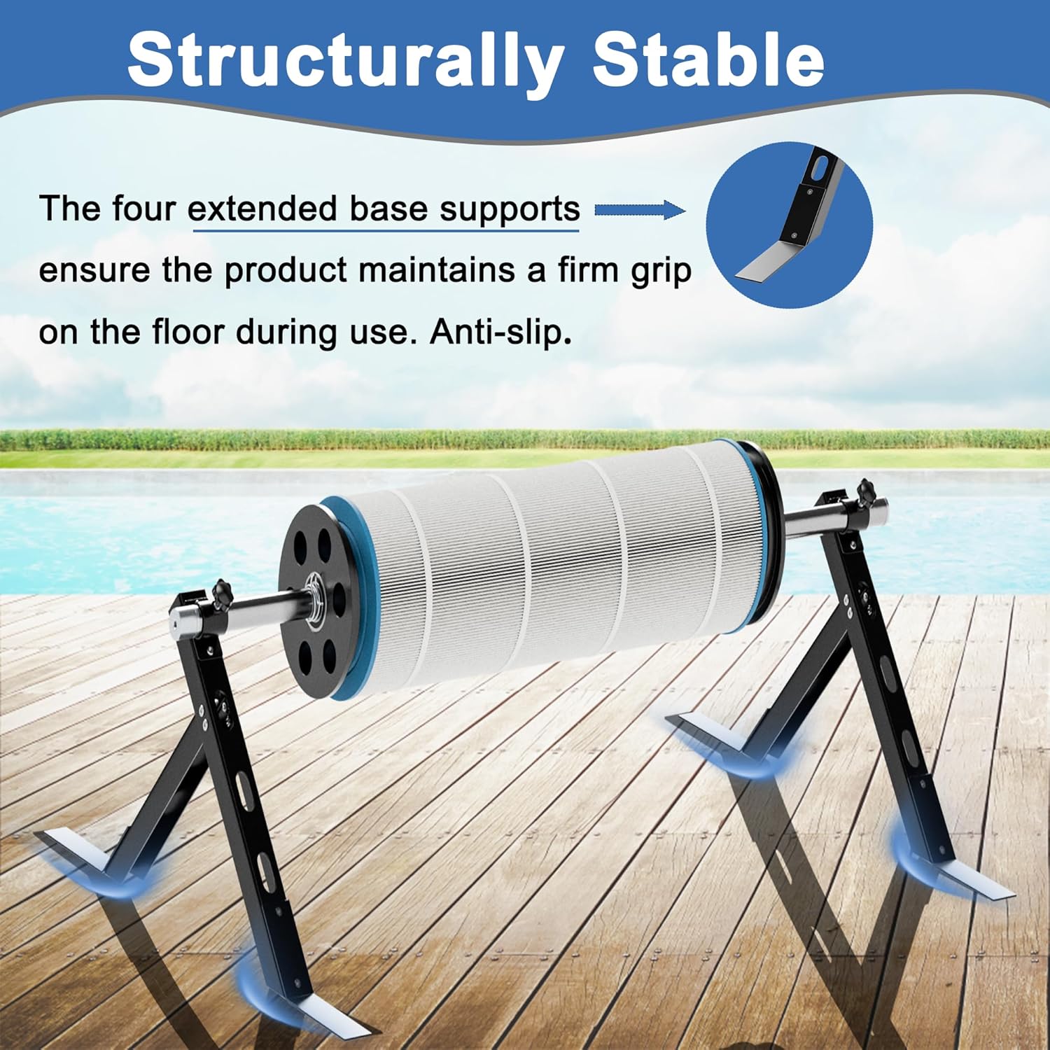 Pool Cartridge Filter Cleaner Tool with Stand, 360° Rotating Design, Filter Cleaner & Adapter Compatible with 3"，4"，and 6" Cartridges, Durable & Efficient Cleaning(Filter Cartridge Not Included)