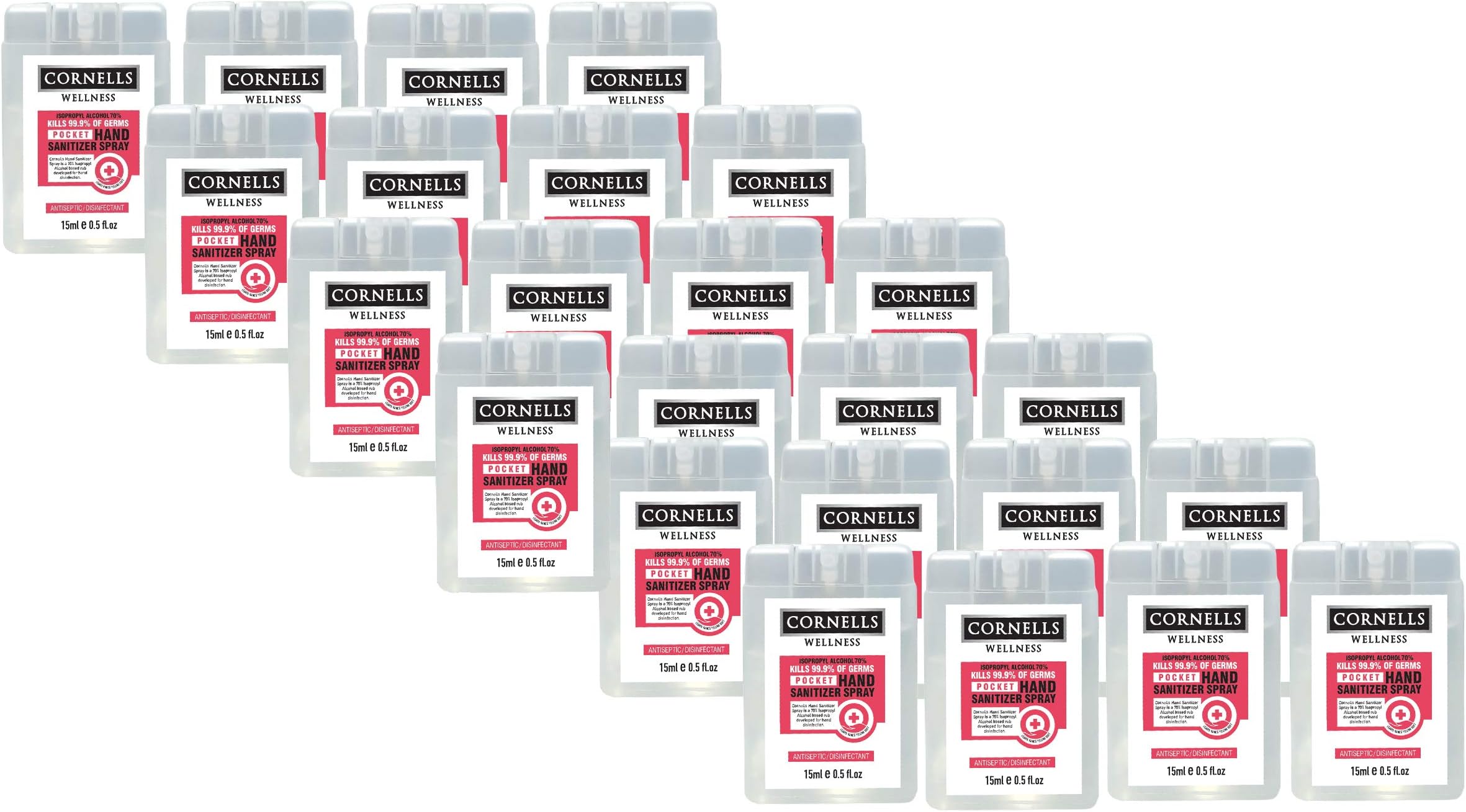 Cornells Wellness Pocket Hand Sanitizer Spray 15ML PACK OF 24, IPA 70%, Kills 99.99% of Germs, Antiseptic/Disinfectant