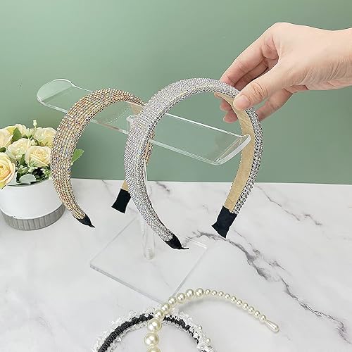 Miniatura 5 de Bigfety Soporte para diadema de acrílico, paquete de 2 soportes organizadores transparentes para la cabeza, almacenamiento de accesorios para el