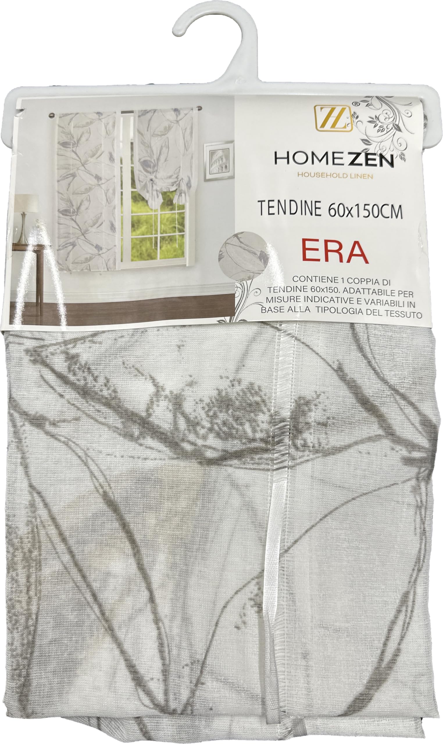 HOME ZEN Coppia Tende Trasparenti Floreali, Set 2 Pezzi, 60x150 cm e 60x240 cm, con Passanti, tendine a pacchetto art.ERA (Beige, 60x240 cm)