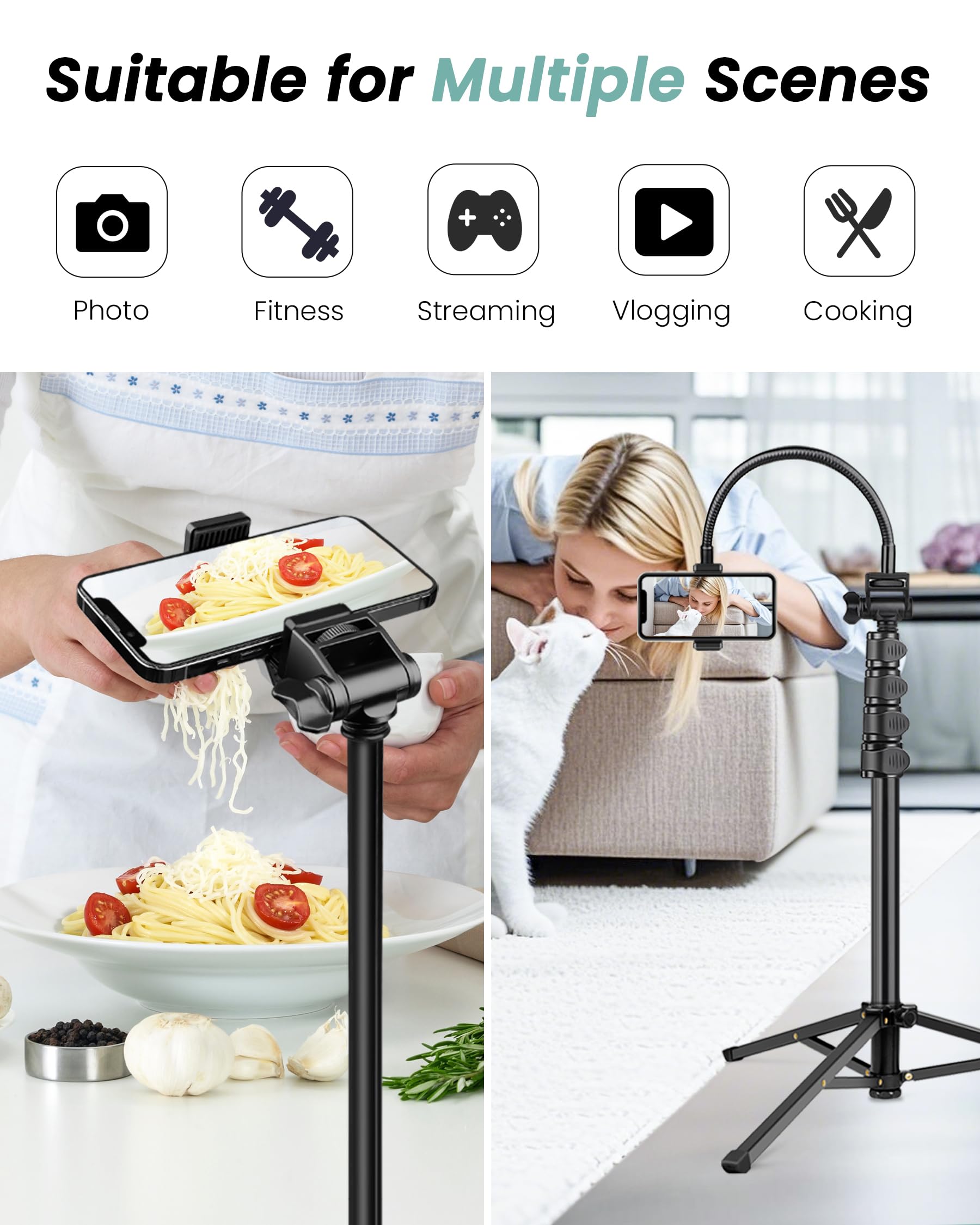 Victiv 197cm Hoch Handy Stativ, Flexibel Overhead Smartphone Stativ, mit 25cm Verstellbarer Schwanenhals, Fernauslöser für Selfies, Aluminium Kamera Phone Tripod für Sony DSLR & iPhone17 16 15 Pro Max