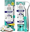 GuruNanda Hydroxyapatite Toothpaste, SLS & Fluoride Free, Whitening Toothpaste with Tongue Scraper & Squeezer - Freshens Breath, Fights Plaque - Natural CocoMint Jasmine Neem, 4.2oz