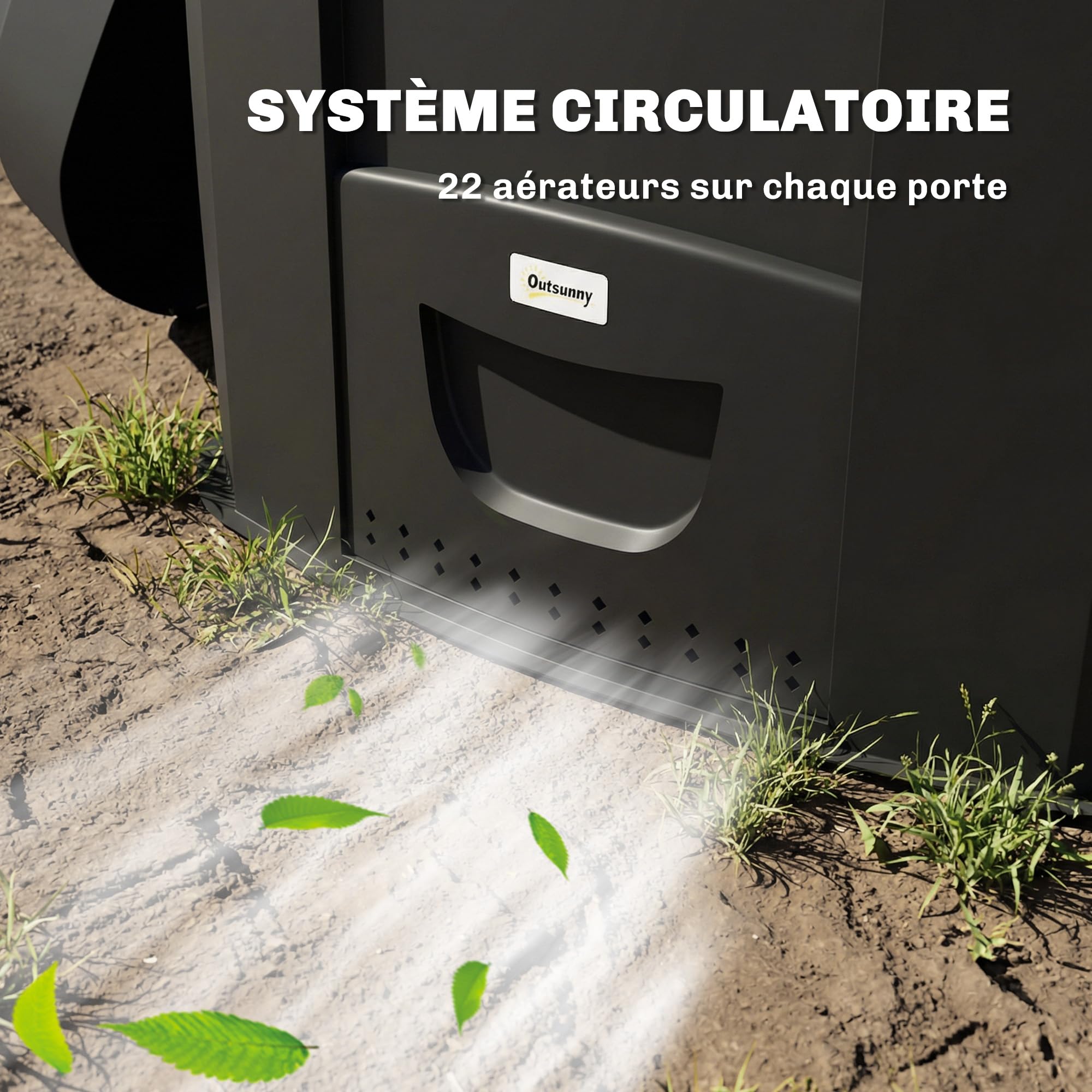 Outsunny Composteur de jardin, 240L, bac à compost extérieur, triangulaire, 78 x 75 x 78 cm, en polypropylène, avec 3 Portes, 66 Aérations et Fond Ouvert, Inclus Gants et Tournevis, Noir