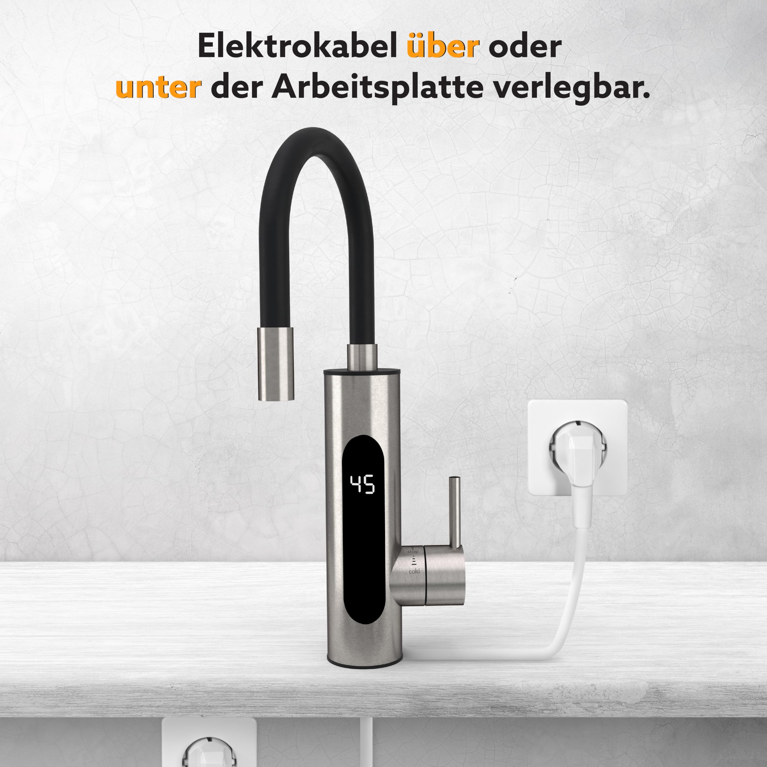 HOGART Elektrische Wasserhahn mit Durchlauferhitzer 230v für Küche, Garten, Bad, Wohnwagen, Camping, 2 Aufsätze, Smart Heater, Armatur mit Sofortiger Warmwasserbereiter, Warmwasserhahn, Wasserboiler