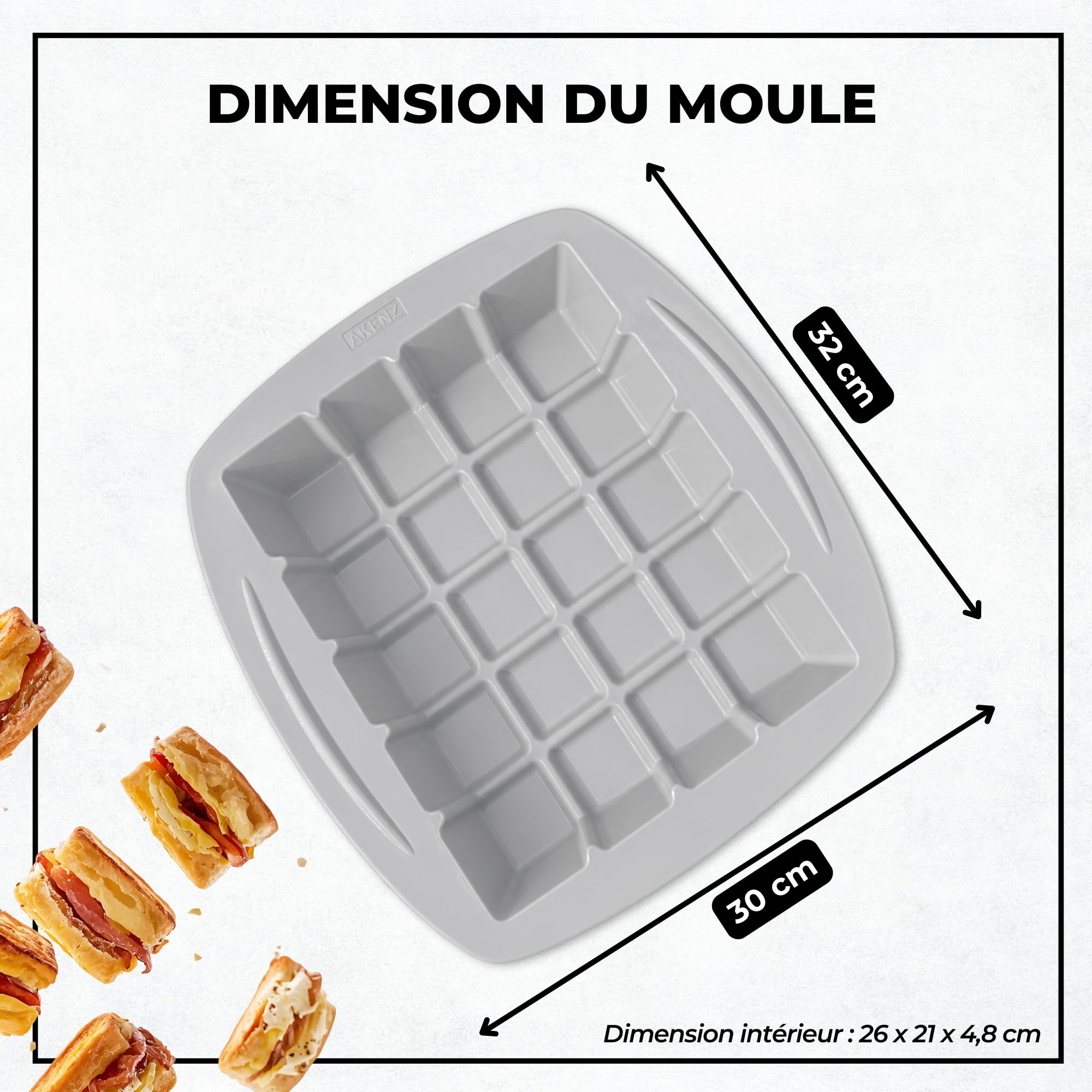 AKENZ - Molde de silicona para tableta de chocolate XXL – Cubo cuadrado pastel y pastel | Silicona platinium LFGB sin BPA, antiadherente, compatible con Cake Factory Infinity XXL + eBOOK incluido