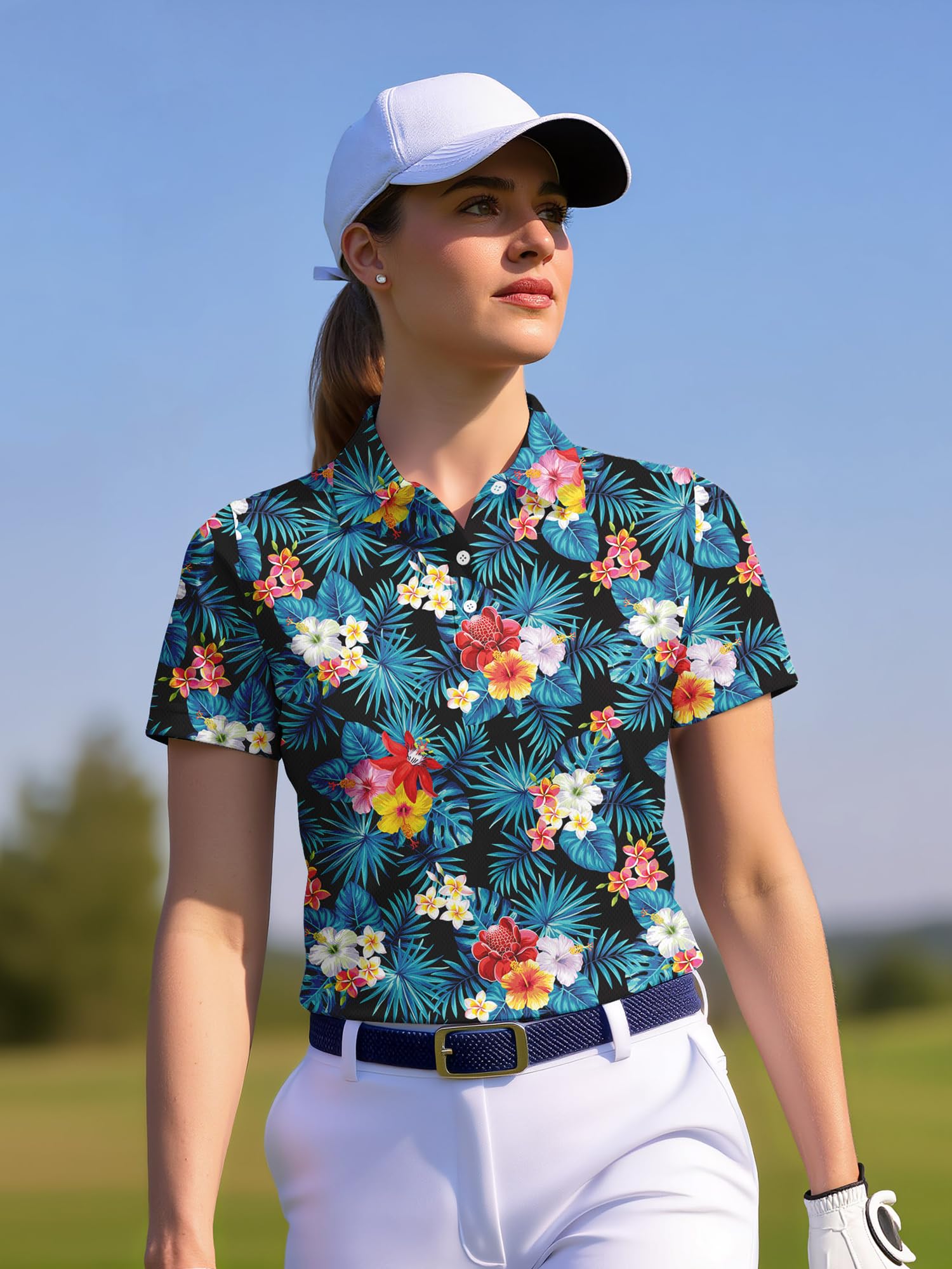 PAGYMO Polo de golf hawaïen amusant pour femme