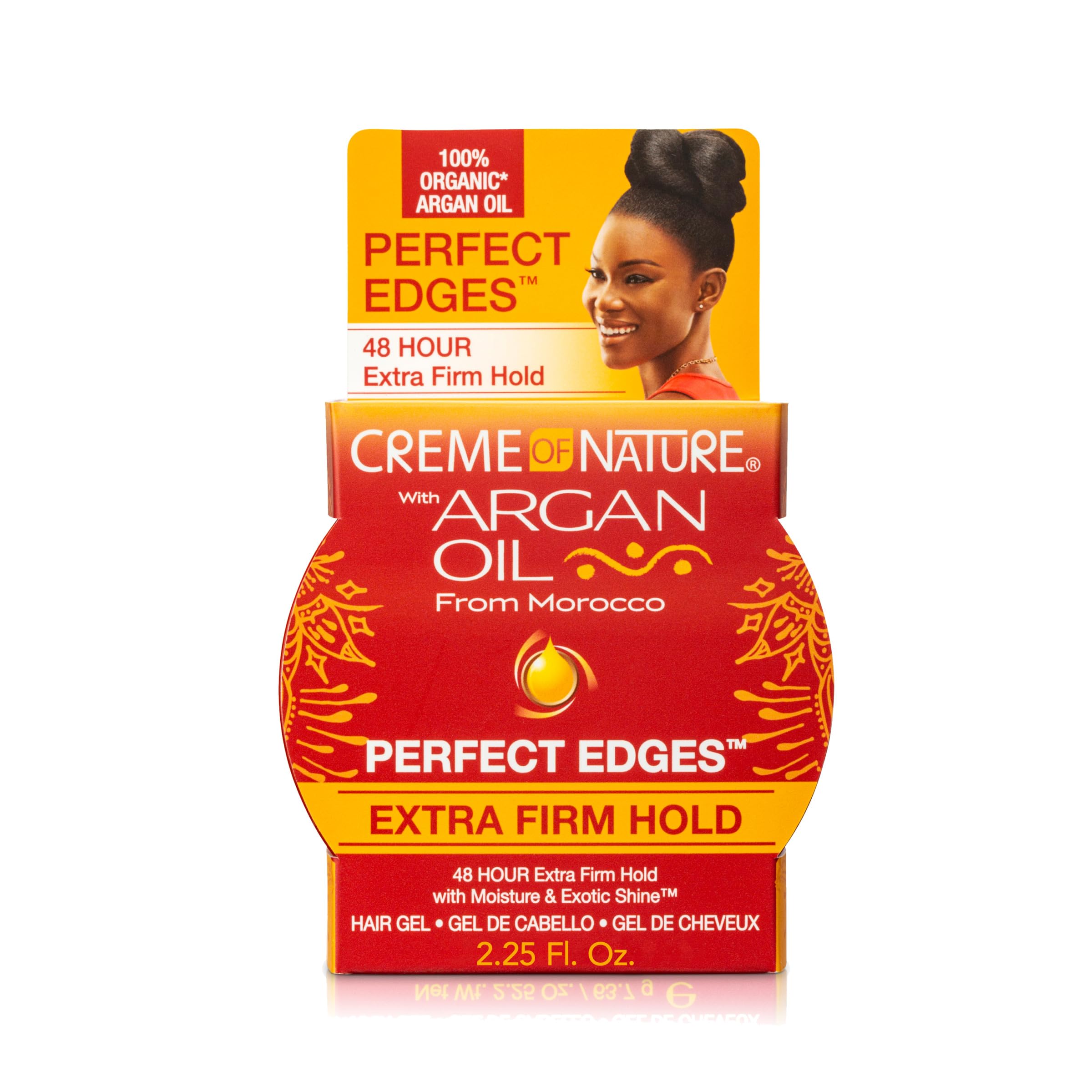 Creme of Nature with Argan Oil From Morocco Perfect Edges Hair Gel, 24 Hour Hold with Moisture and Exotic Shine, Extra Firm Hold, 2.25 Oz (Pack of 1)