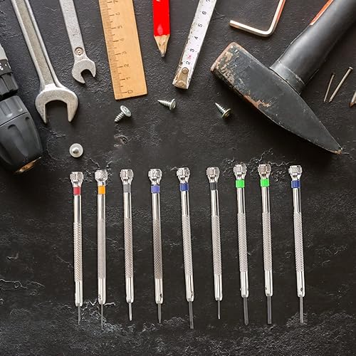 Miniatura 5 de Juego de destornilladores de reparación de relojes, juego de destornilladores de precisión con base, pulsera de reloj, hoja de destornillador