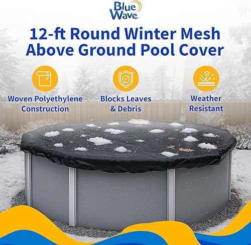 Miniatura 10 de Cubierta protectora para alberca redonda sobre piso, de malla rugosa, para el invierno, Negro