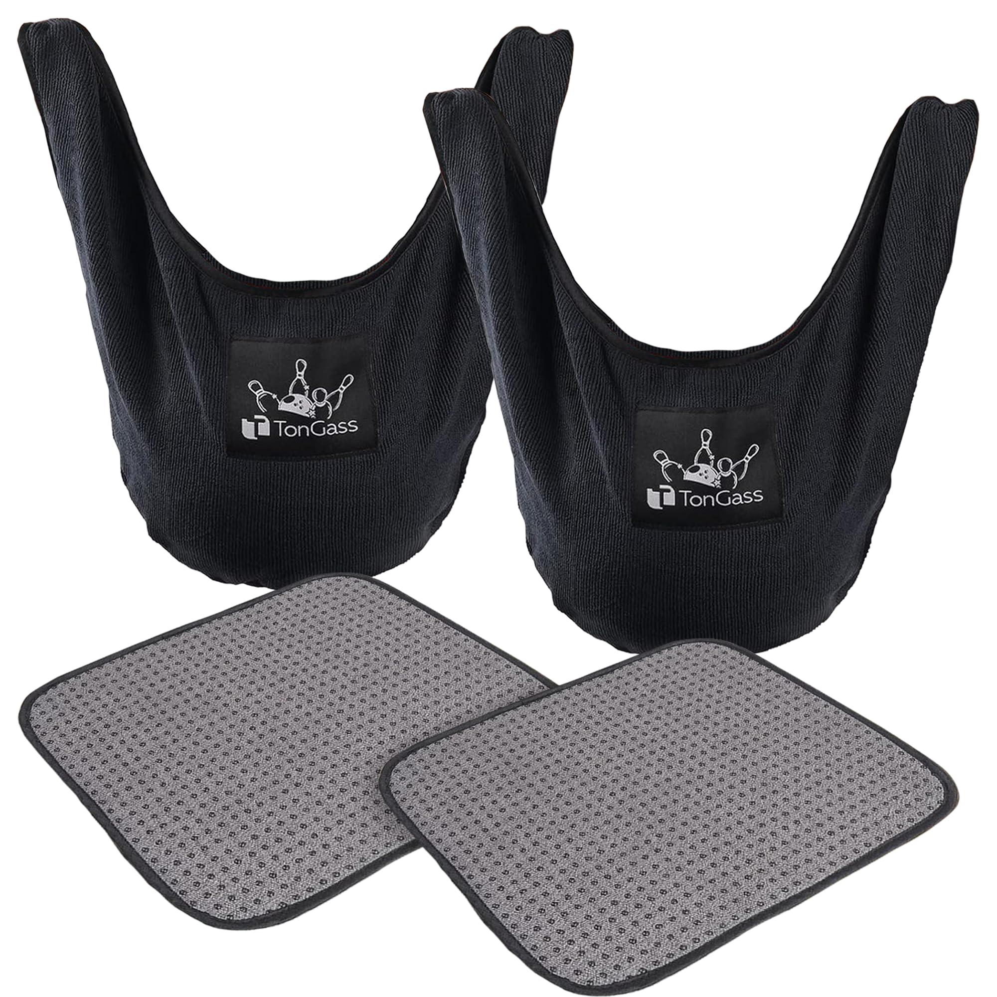 TonGass (2+2 Pack 10"x8" Microfiber Bowling Ball Towel Shammy Pad with Easy-Grip Dots, Bowling Seesaw Bag for Storage Balls, Bowlings Polisher Bag Machine Washable & Non-Slip