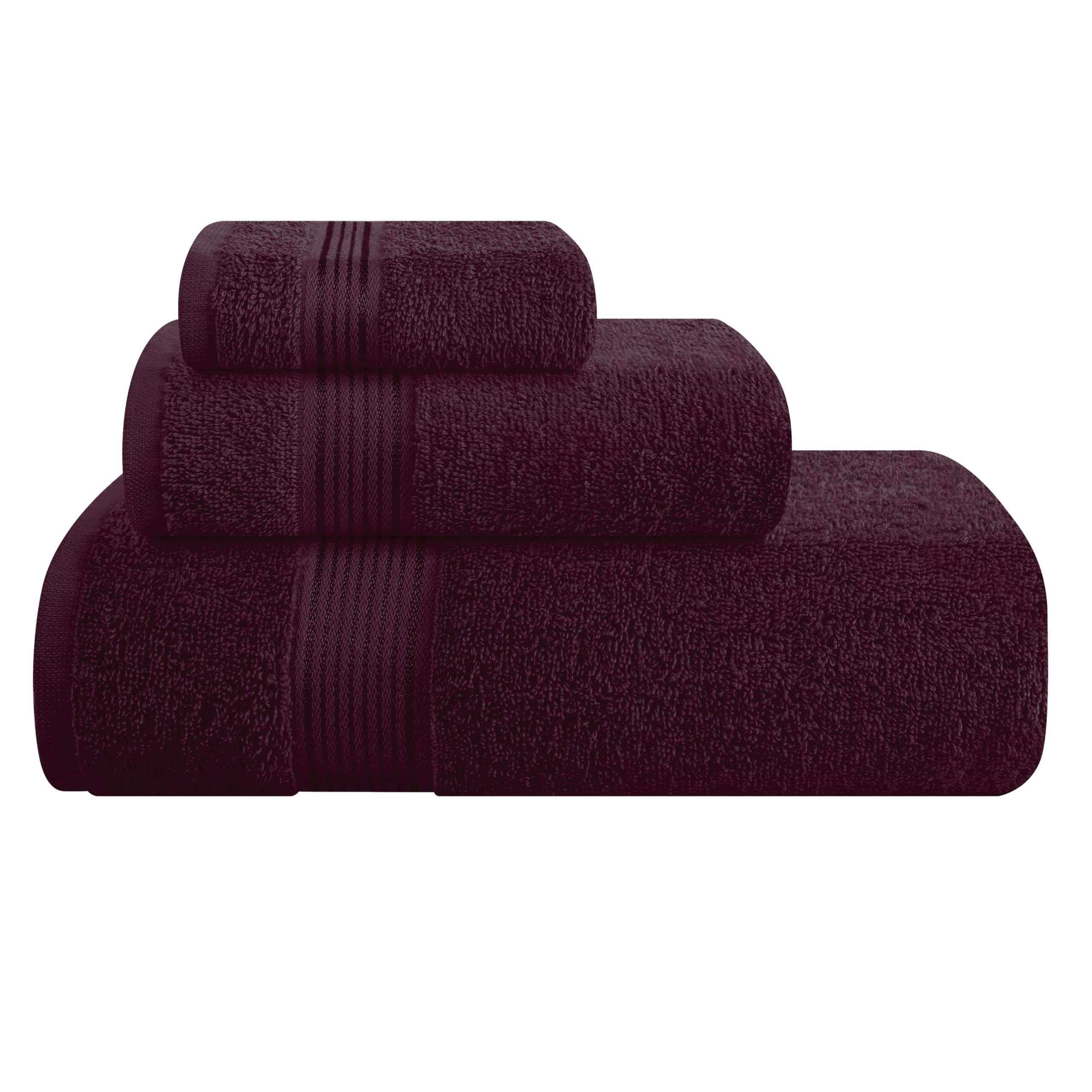 Belizzi Home Ultra Soft 3 Pack Cotton Towel Set, Contains a Bath Towel 28x55 inch, a Hand Towel 16x24 inch & a Wash Coth 12x12 inch, Ideal Everyday use, Compact & Lightweight - Burgundy