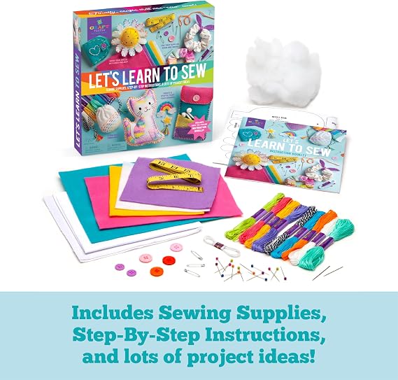 Craft-Tastic Lets Learn to Sew Mini Sewing Kit, Arts and Crafts, Art Supplies, Embroidery Kit for Beginners, Includes Sewing Supplies, Easy-to-Follow Instructions, Arts & Crafts, Ages 7+
