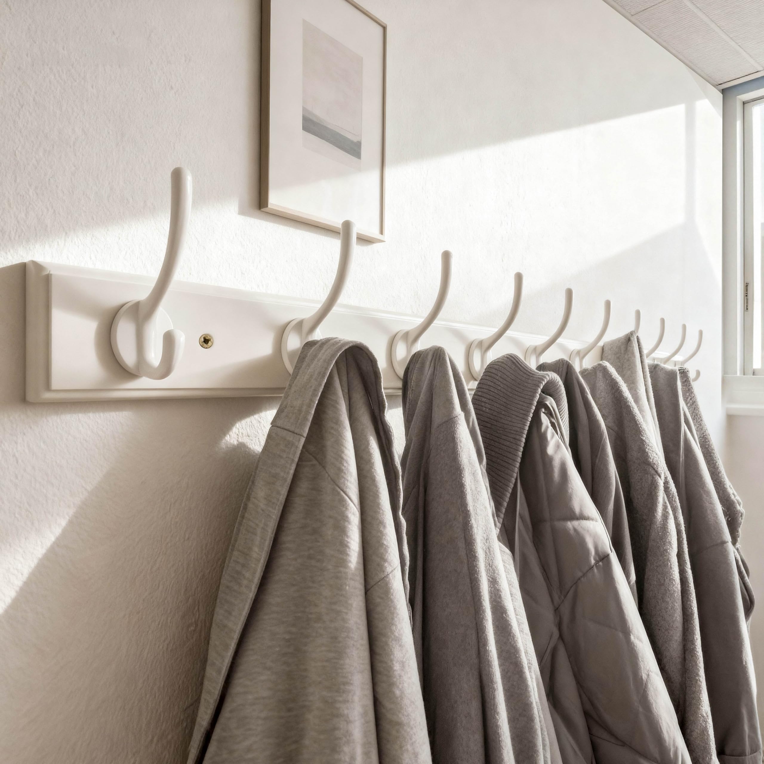 WEBI Appendiabiti da Parete,97cm Lungo Attaccapanni da Muro con 10 Ganci,Appendiabiti da Muro Legno,Appendino da Muro per Cappotto,Giacche,Bianco