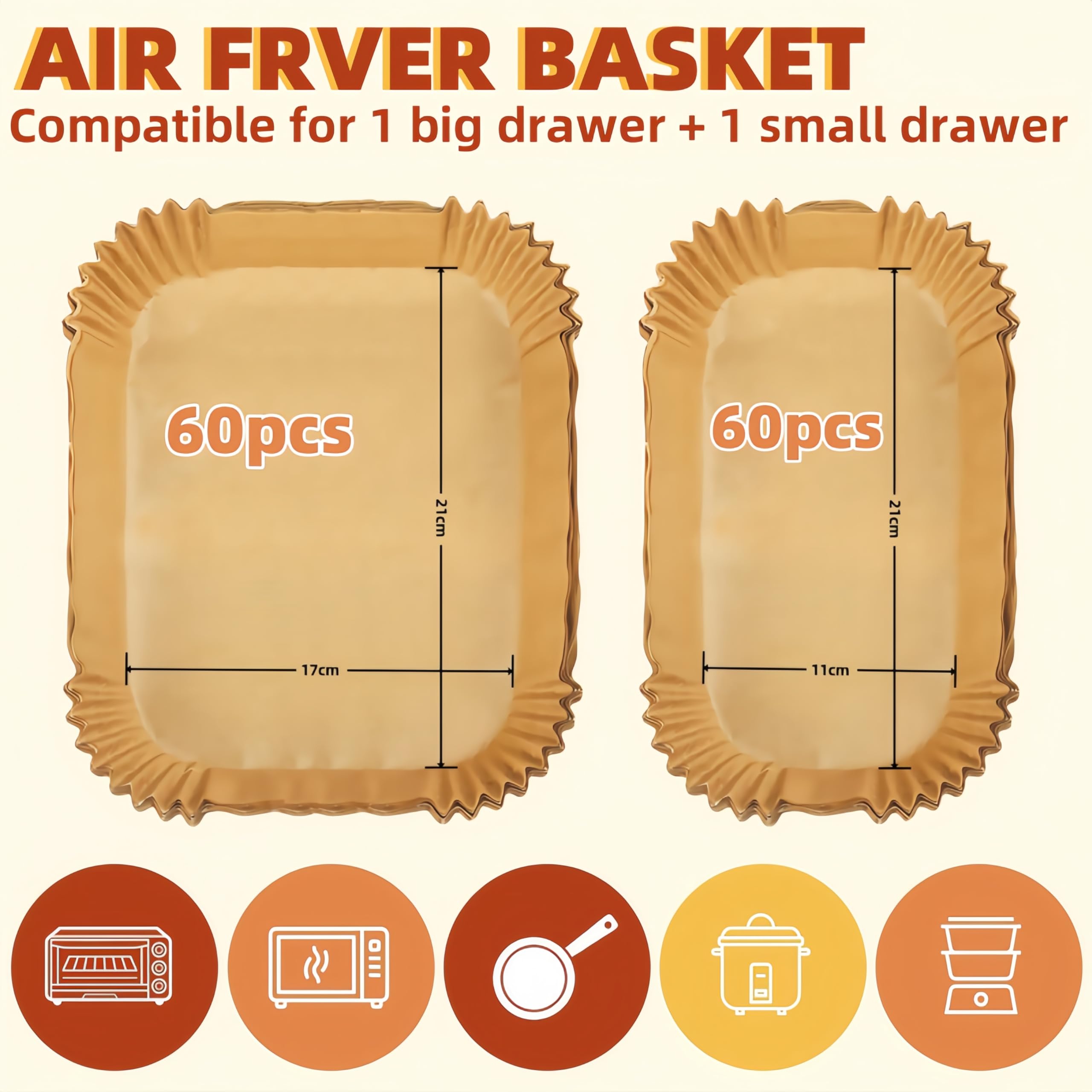 Papier Sulfurisé Pour Friteuse à Air - Lot De 120 Feuilles (21x17cm & 21x11cm) - Compatible Philips Airfryer Dual Basket 3000, Tefal Easy Fry