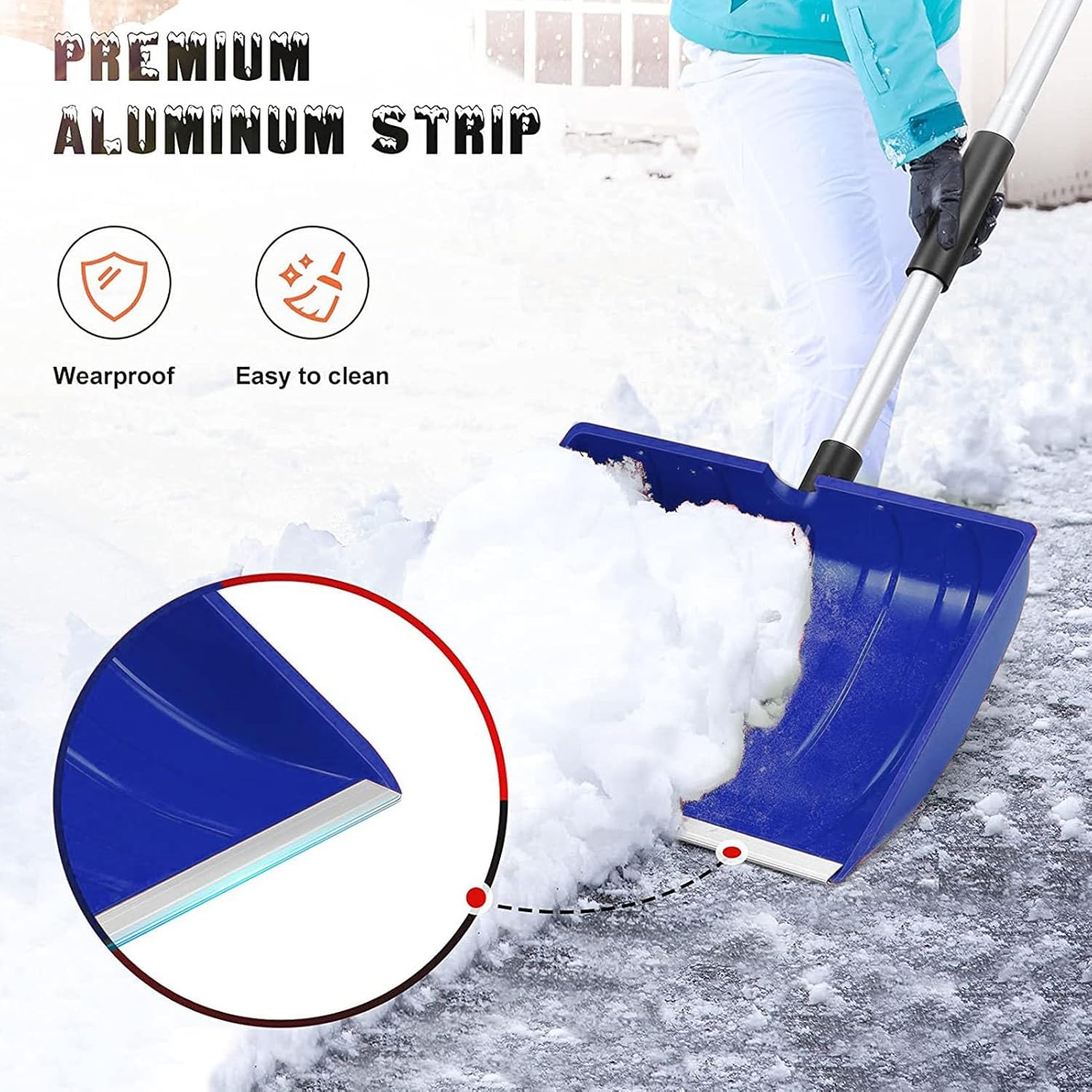 Snow Shovel Detachable Lightweight Portable Heavy Duty Adjustable Length Emergency Car Garden Camping Outdoor Aluminum PP Material 47.2 Inch (Blue)