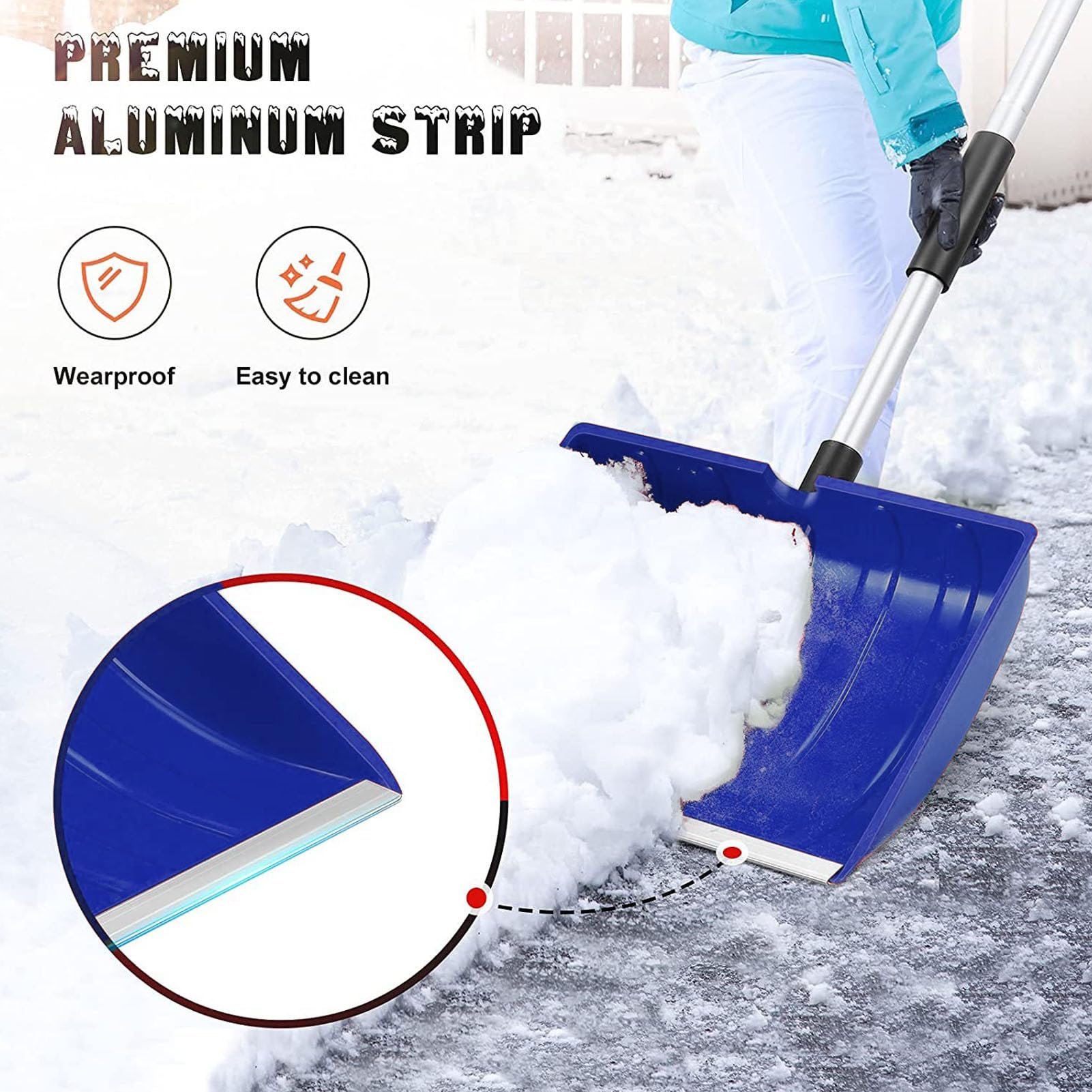 Pala da neve per auto di emergenza da giardino, lunghezza regolabile 120 cm, con impugnatura a D, manico staccabile per rimozione della neve e altre attività di emergenza all'aperto (blu)