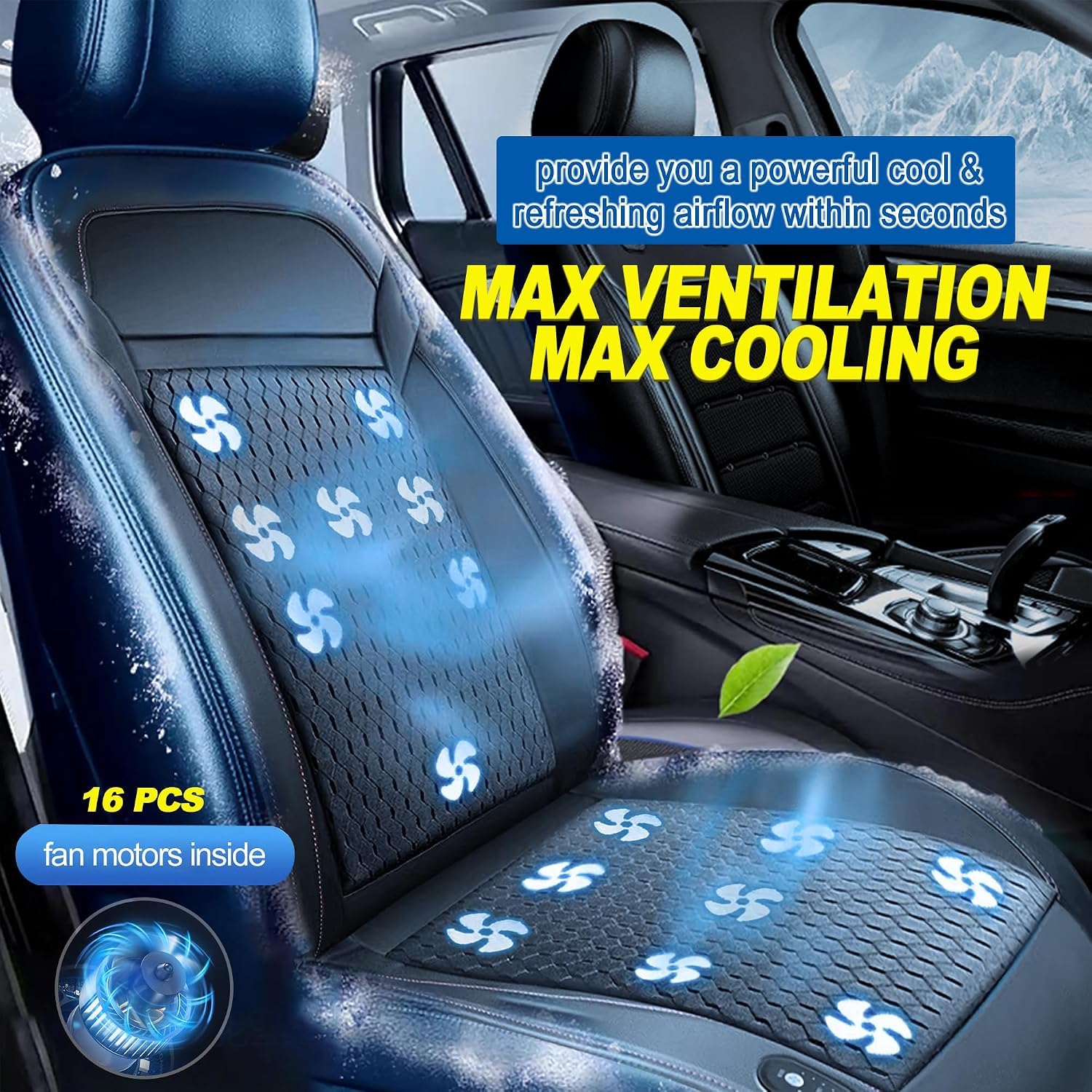 2026 Copertina per sedile auto rinfrescante 3-in-1 con massaggio, cuscino ventilato, 12V, traspirante, con 16 ventole, per seggiolino anteriore estivo, nero, 1 pezzo